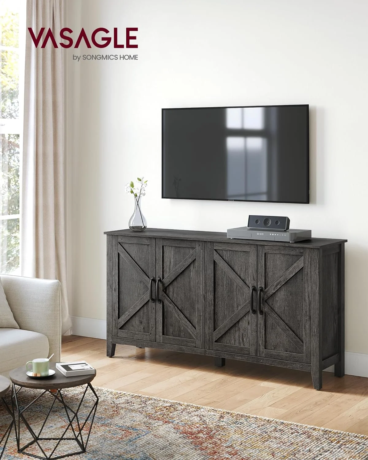 Buffet Cabinet Sideboard Storage Cabinet with Adjustable Shelves for Living Room Rustic Walnut - Image 13
