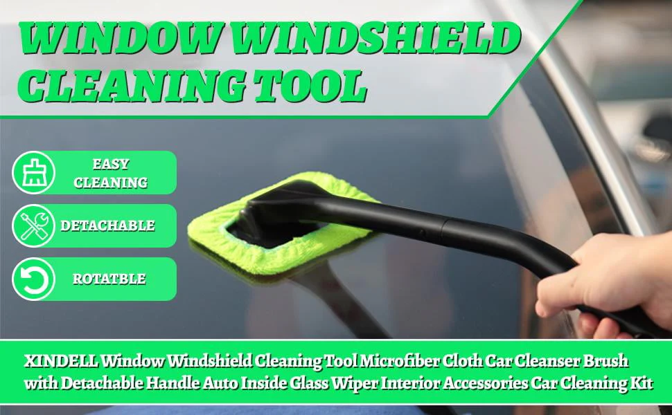 Windshield Cleaner, Microfiber Car Windshield Cleaning Tool and Washable Microfiber Pads and Extendable Handle Auto Inside Glass Wiper Kit - Image 8