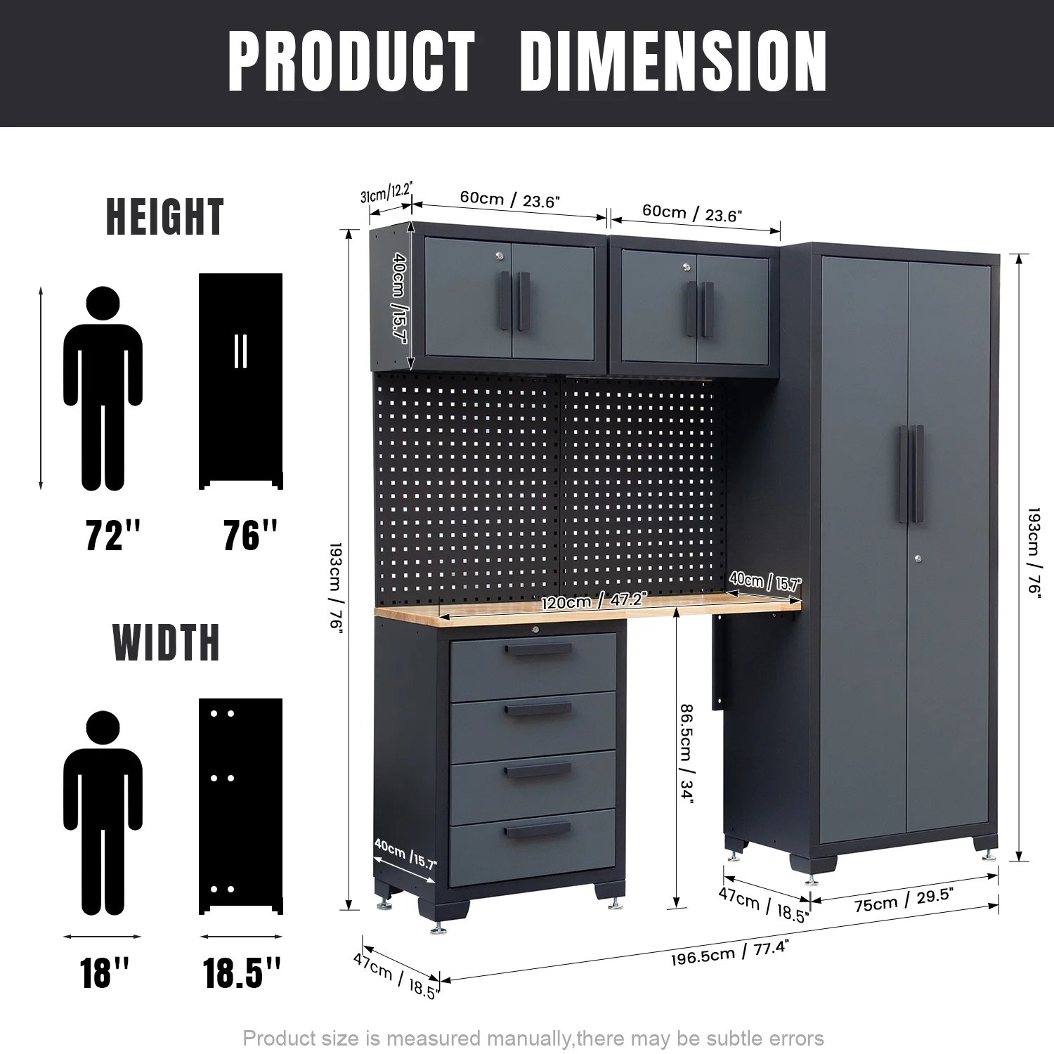 HPDMC Garage Storage Cabinet System 7-Pcs Workshop Set Metal Garage Cabinets System with Steel Cabinet Drawers, Workbench, Pegboard for Garage Tool Organization - Image 4