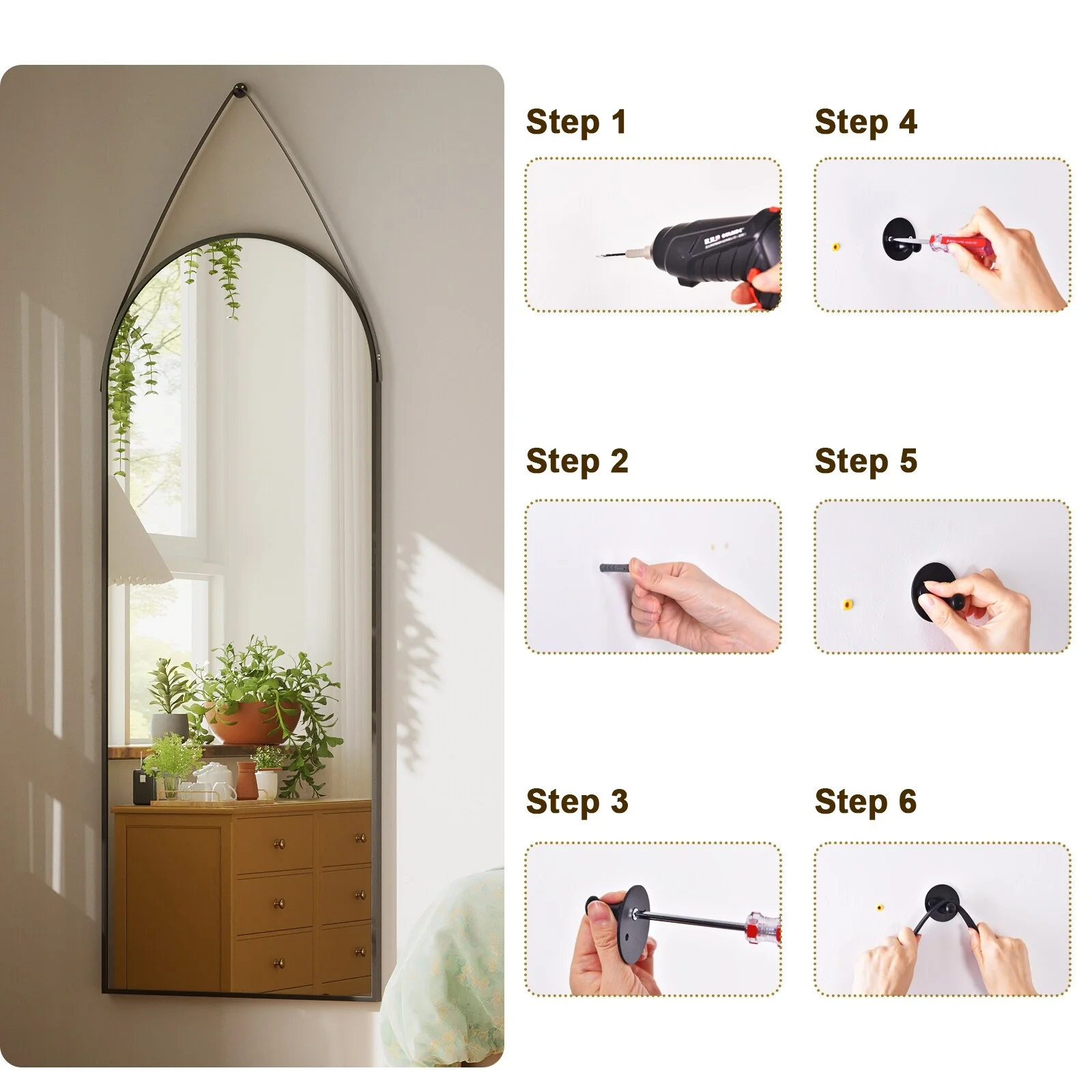48 x 16 Inch Full Length Wall Mirror with Leather Strap, Hanging Full Body Mirror for Bedroom, Entryway and Home Decor - Image 15
