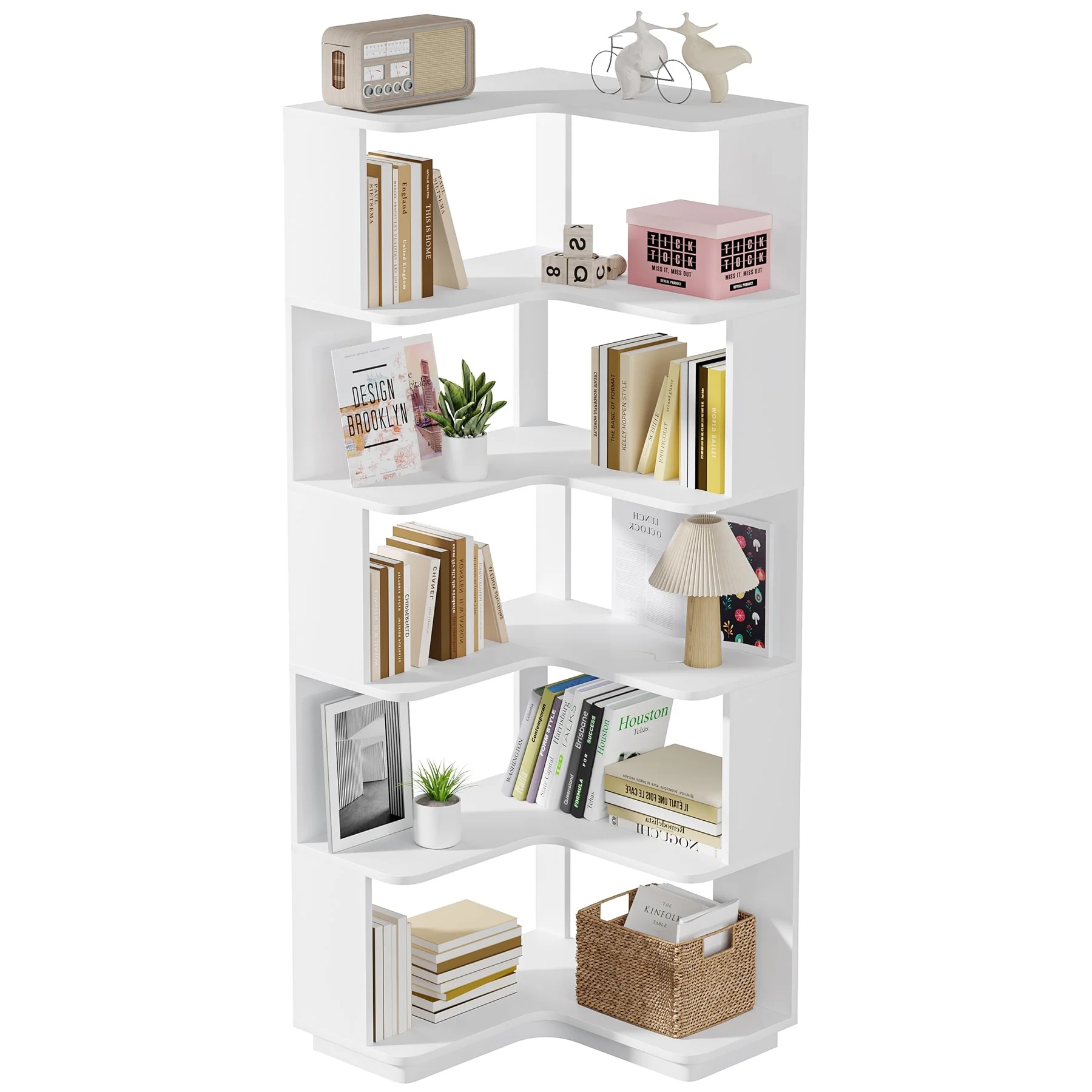 64.9 Inch Tall 6-Tier Corner Bookshelf, Freestanding Wood Industrial Bookcase - Image 28