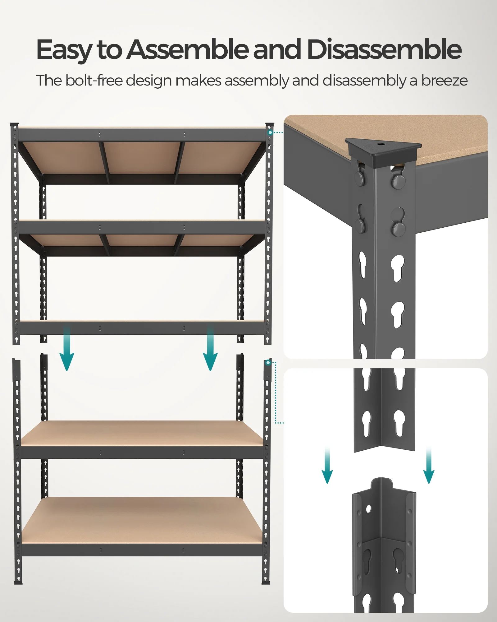 Set of 2 Heavy-Duty 5-Tier Storage Shelves, 2310 lb Total Capacity, Boltless Adjustable Steel Shelving Units for Garage Basement, 59.1" H, Black - Image 19