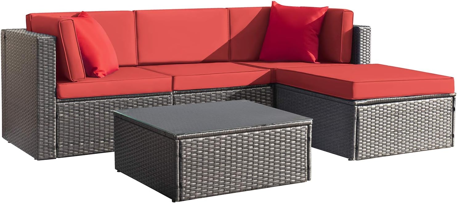 5-Piece All-Weather Patio Furniture Set with Cushions, Outdoor Wicker Conversation Sofa Set for Garden, Deck & Backyard - Image 9
