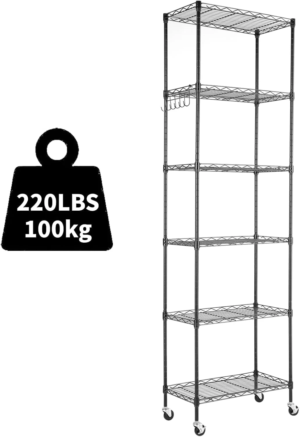 5-Tier Storage Shelf Wire Shelving Unit on Wheels, Adjustable Heavy Duty Metal Shelves with Side Hooks, Steel Rack Organization for Kitchen Garage Basement, Silver - Image 23
