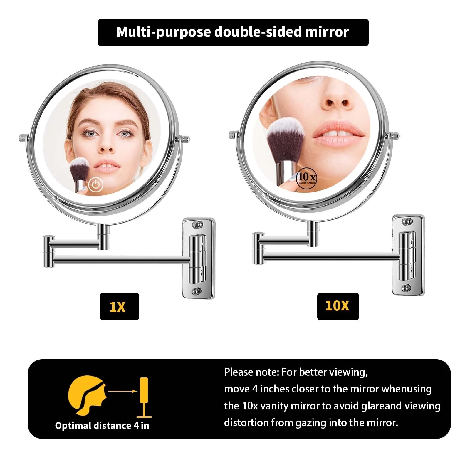 8 Inch Round Wall Mounted Makeup Mirror, Rechargeable, 1X/10X Magnification, 3-Color LED Lights - Image 17