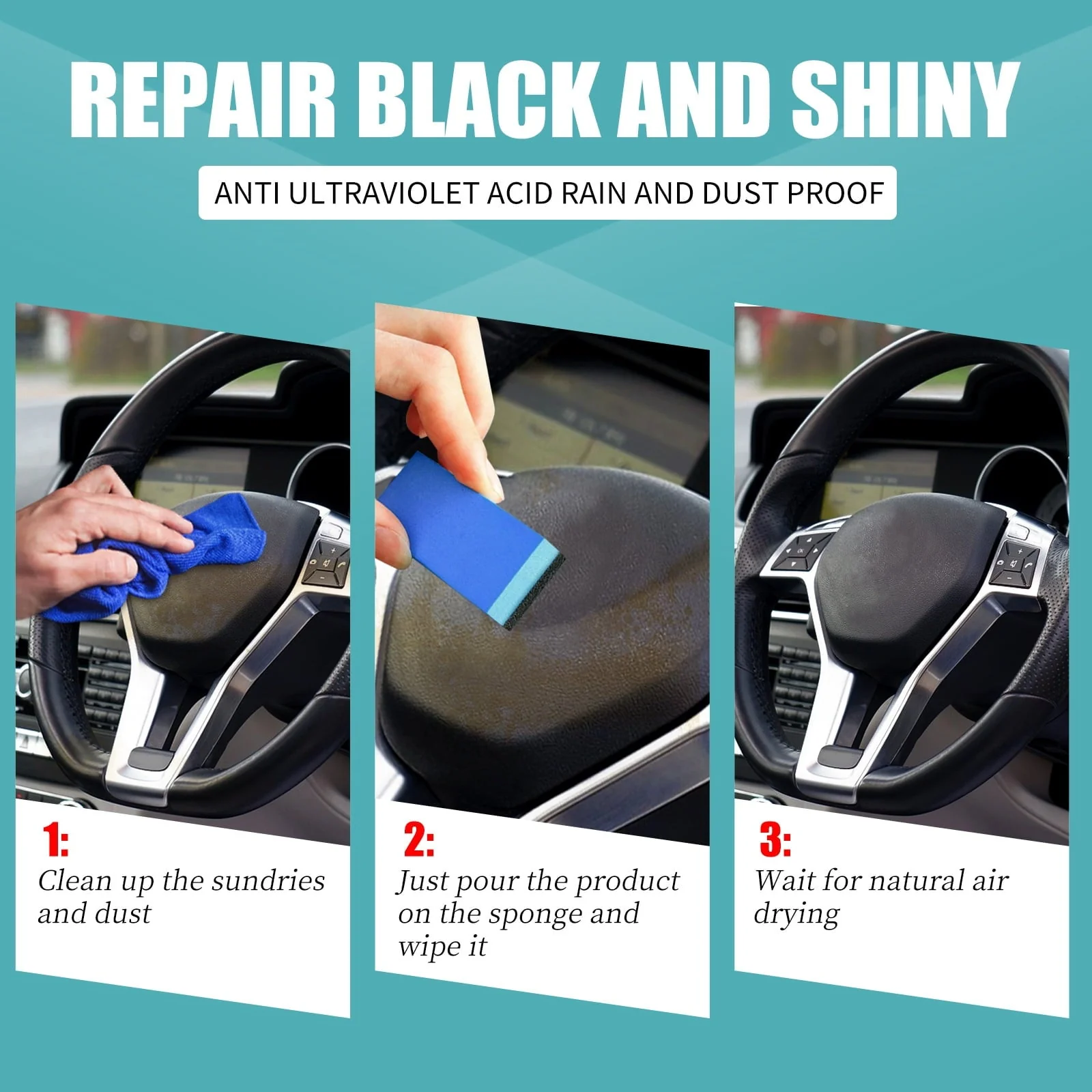 Car Cleaning Kit Plastic Revitalizing Coating Agent, Nano Plastic Refreshing Coating, Plastic Parts Refurbish Agent for Car - Car Care Tools with Sponge and Towel (30ml*2pcs) - Image 7