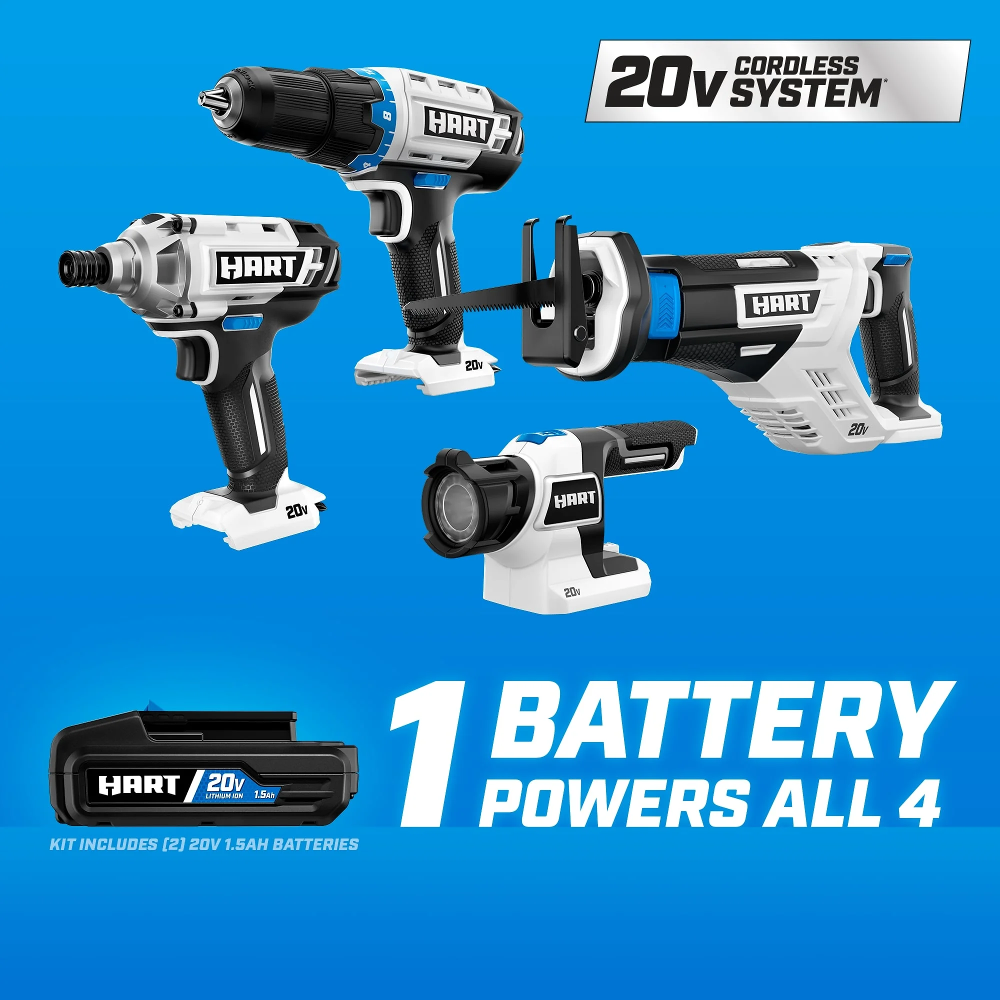 HART 20 Volts 4-Tool Battery-Powered Combo Kit, (2) 1.5Ah Lithium-Ion Batteries - Image 17