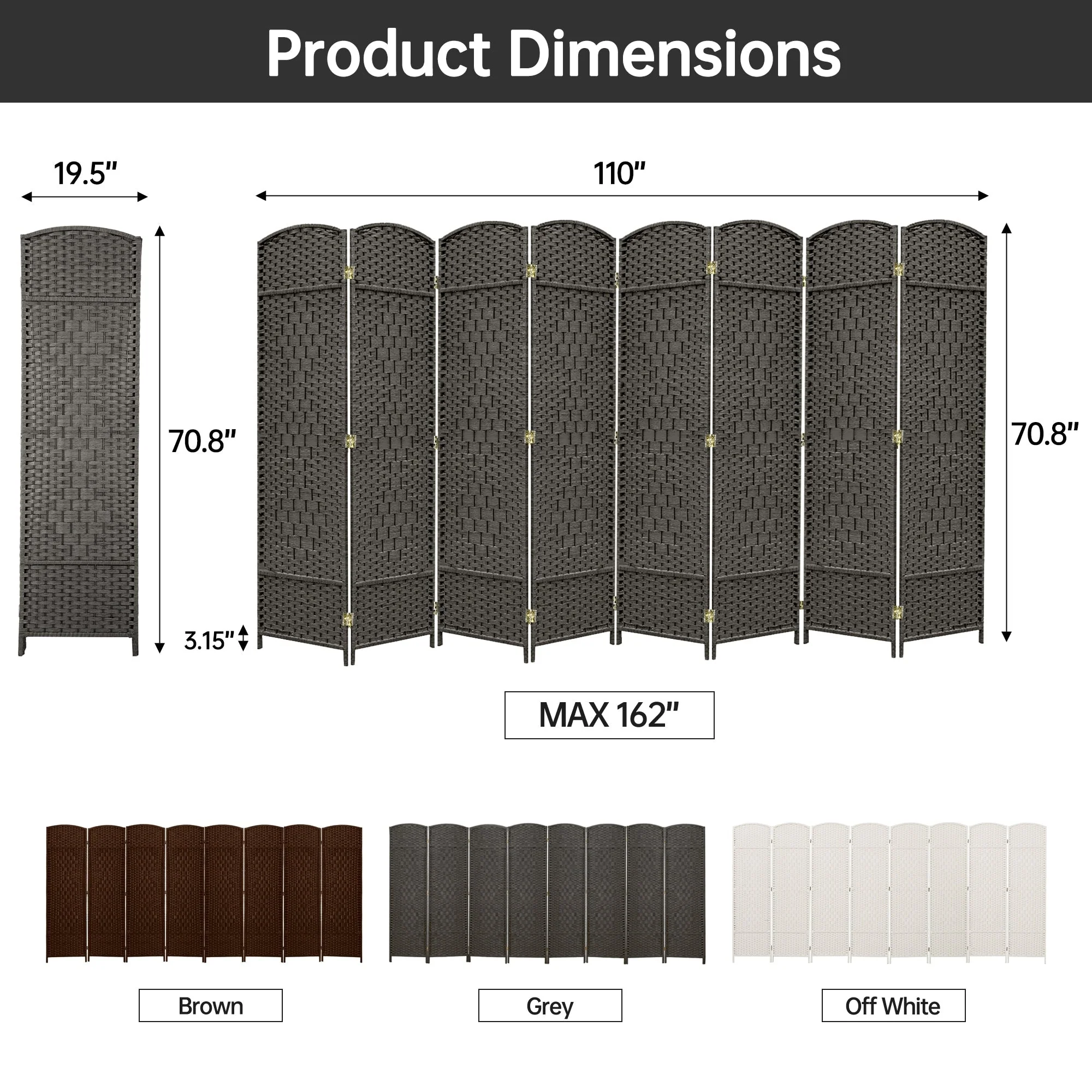 6 FT Tall Woven Fiber Room Divider, Freestanding Folding Privacy Screen - Image 50