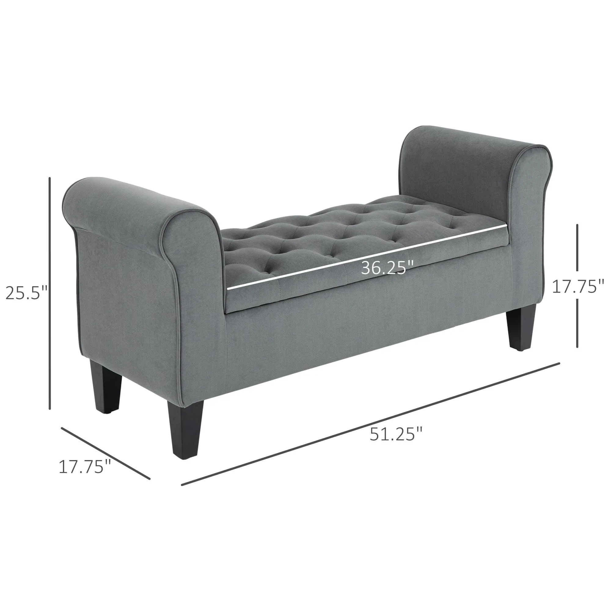 Button-Tufted Storage Ottoman Bench, Upholstered Bed Bench with Rolled Armrests for Bedroom, Living Room and Hallway - Image 13