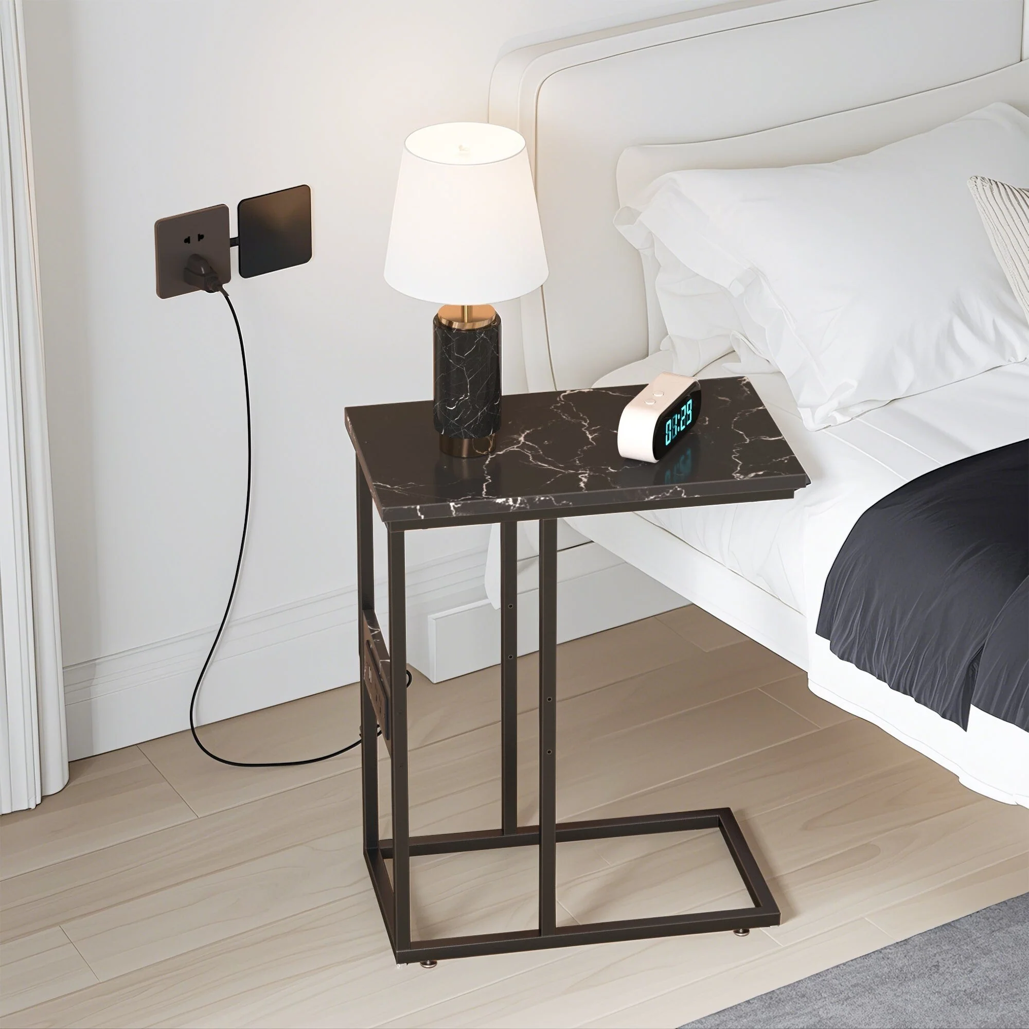 Set of 2 C-Shaped Sofa Side Tables, Small End Tables for Living Room, Bedside and TV Tray - Image 23