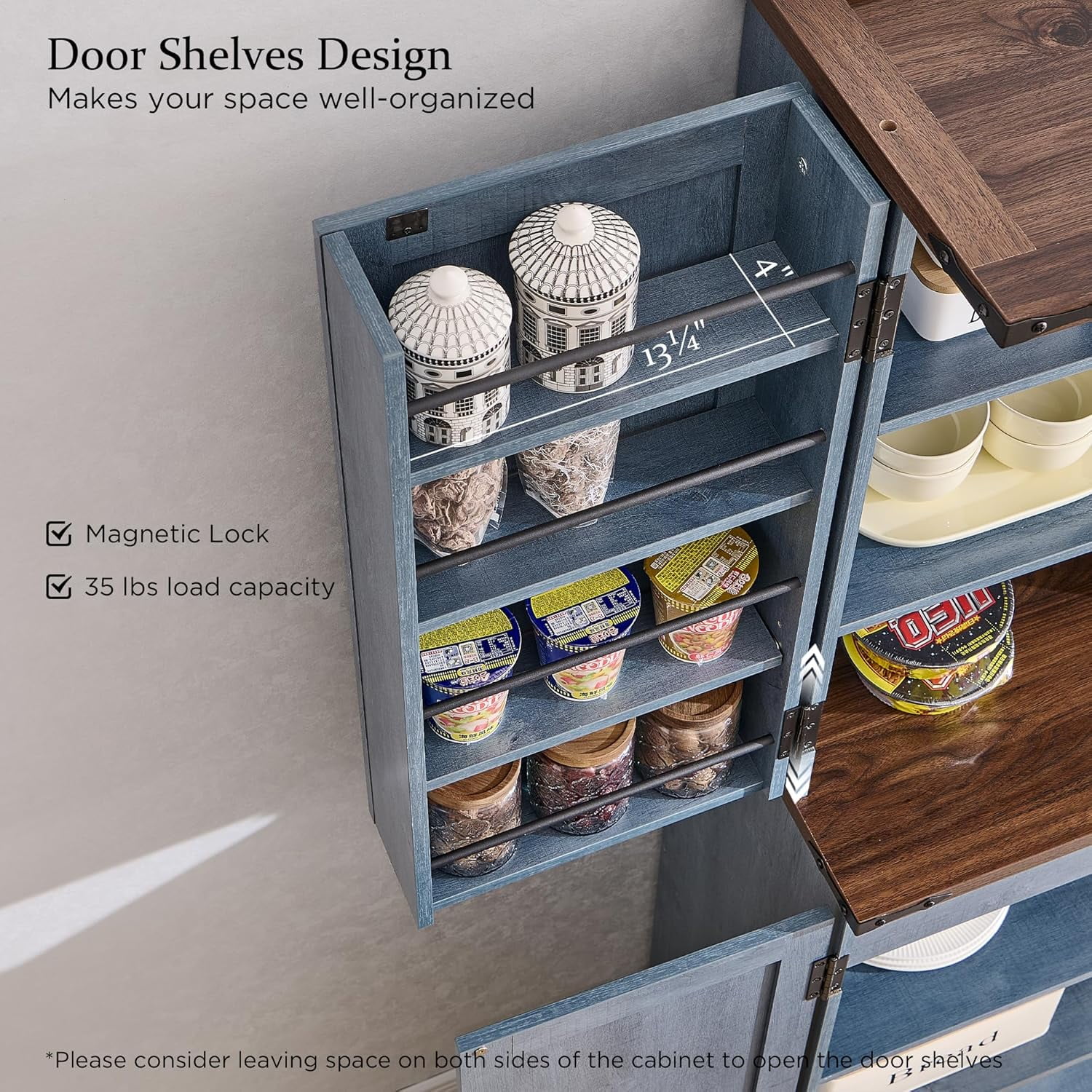 47" Kitchen Pantry, Farmhouse Storage Cabinet with Barn Doors, Organizer and Adjustable Shelves, Rustic Wood Cupboard for Kitchen, Dining Room, Bathroom and Hallway, Black - Image 19
