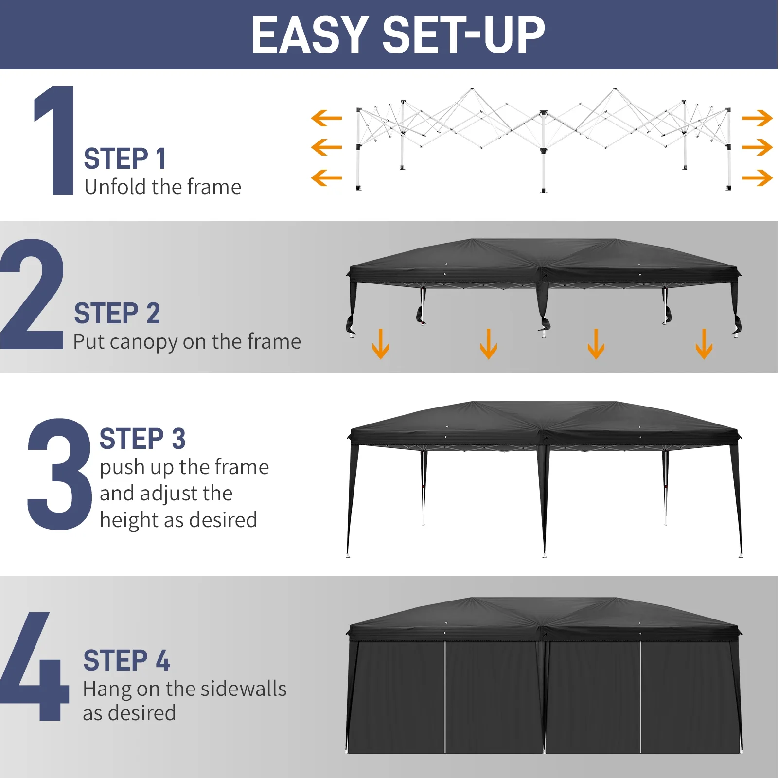 UBesGoo Ez Pop Up Patio Canopy Tent Gazebo Outdoor Party with 6 Sidewalls 10 x 20 ft Blue - Image 26