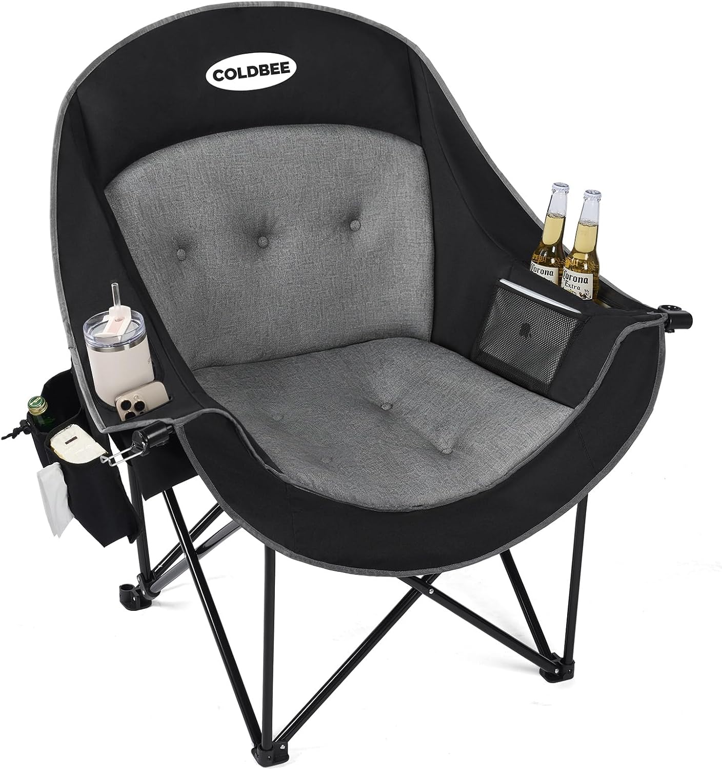 2PCS Oversized Camping Chairs, Heavy Duty Padded, Thick Headrest, Black - Image 3