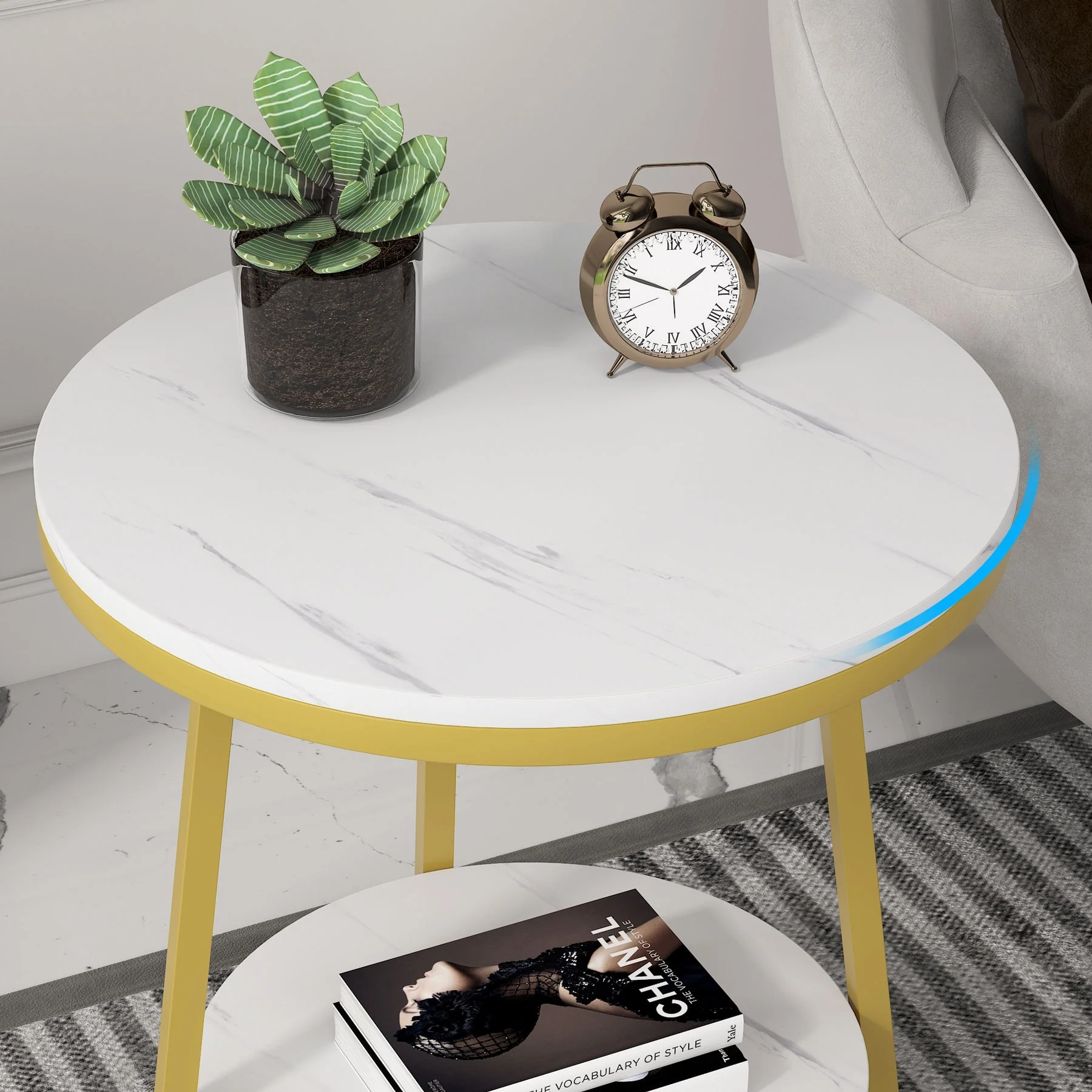Industrial Round End Table, Small Side Table and Accent Coffee Table for Living Room and Bedroom - Image 19