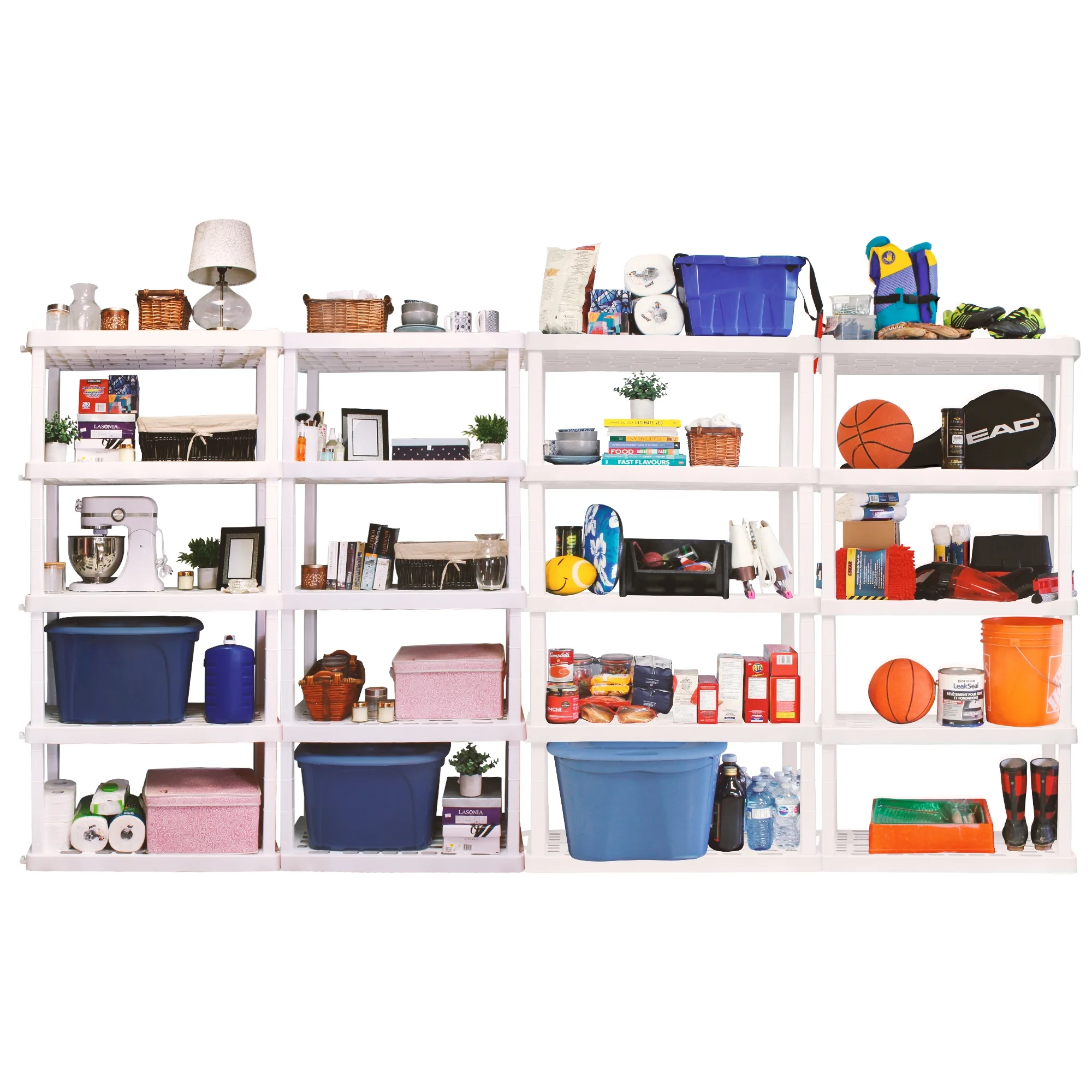 Hyper Tough Plastic Storage Shelves 5-Tier 73.8"H x 36"W x 17.75"D, 2-Pack White, 750 lbs Total Capacity - Image 7