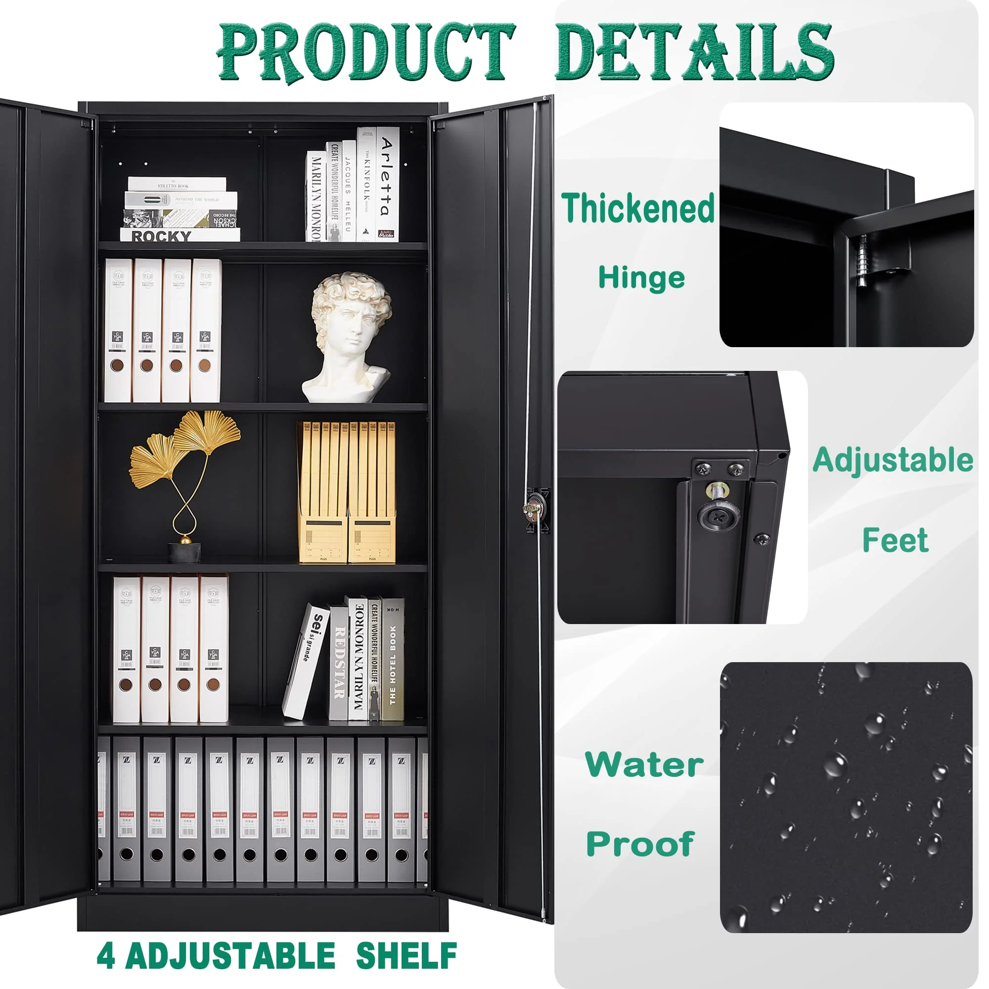 STANI Metal Garage Storage Cabinets with Lock Door and Adjustable Shelves, Steel Tool Cabinets for Home,Office,Warehouse Organisieren - Image 4