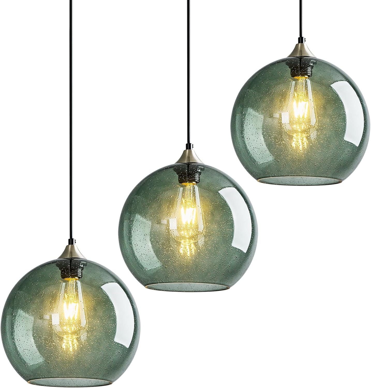 Amber Pendant Lights Kitchen Island 3 Pack, 5.9 in Seeded Glass Globe - Image 55