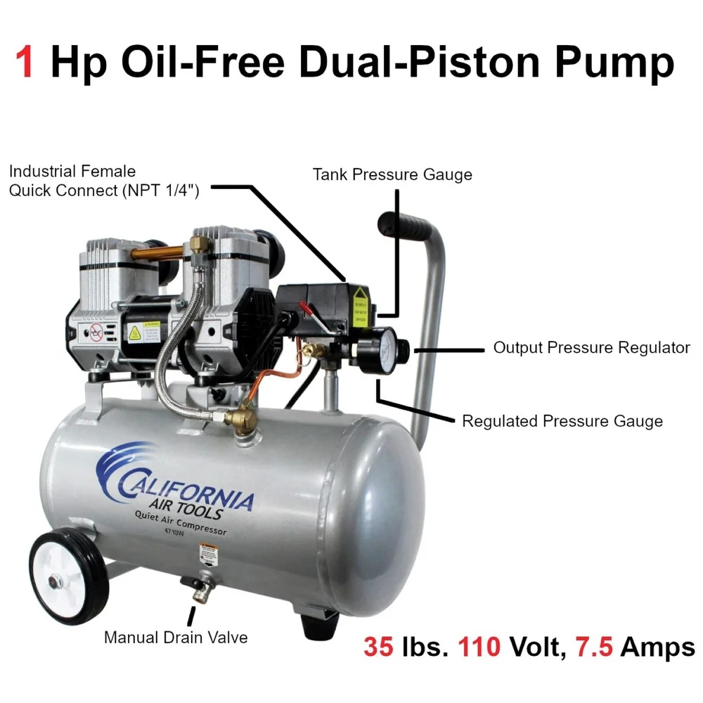 California Air Tools 4710W 1 HP 4.7 Gallon Quiet Air Compressor - Image 9