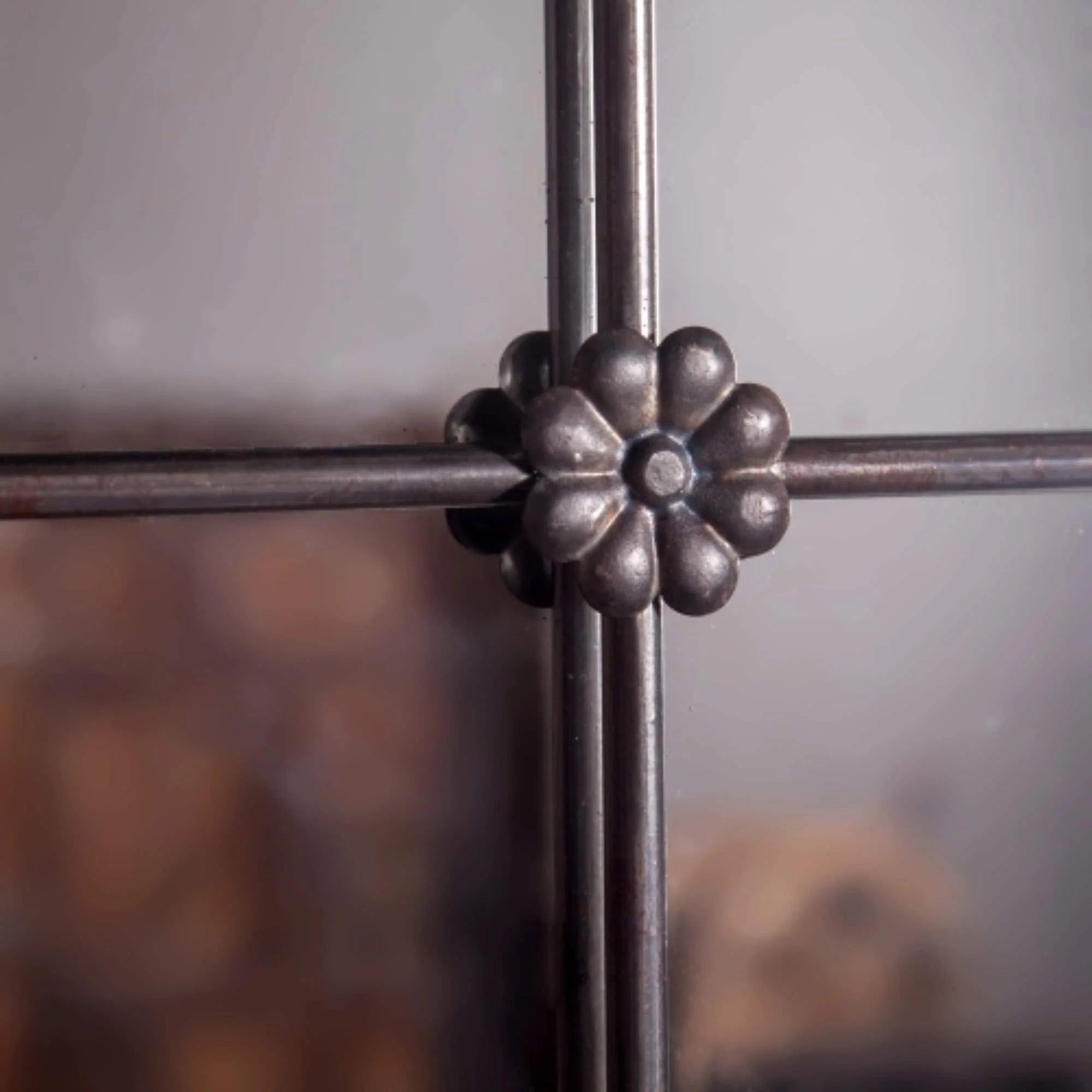 Rustic Brown Windowpane Wall Mirror with Metal Frame, 37.75" H x 23.8" W - Image 4