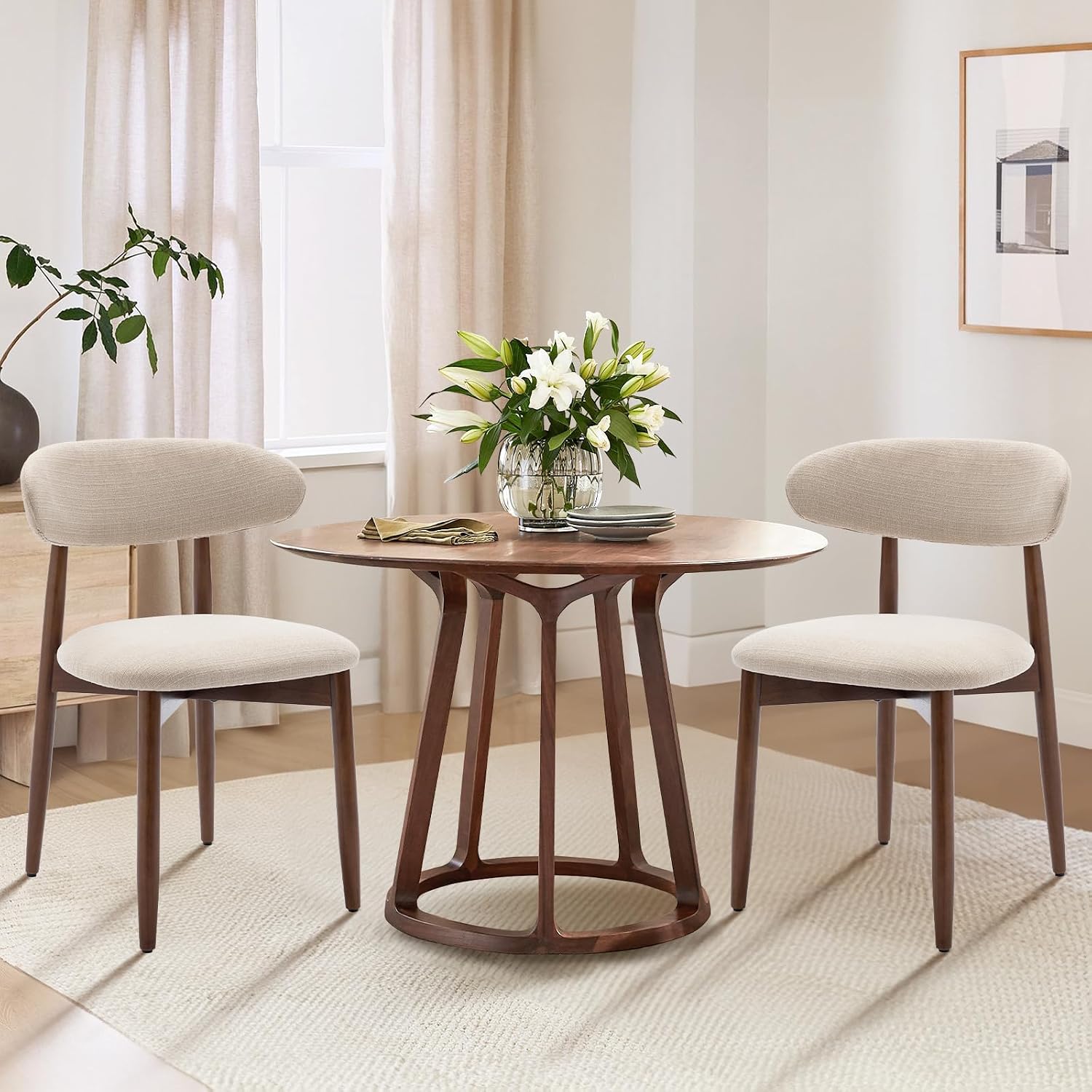 Wooden Dining Chairs Set of 6, Upholstered Kitchen Side Chair, Camel - Image 5