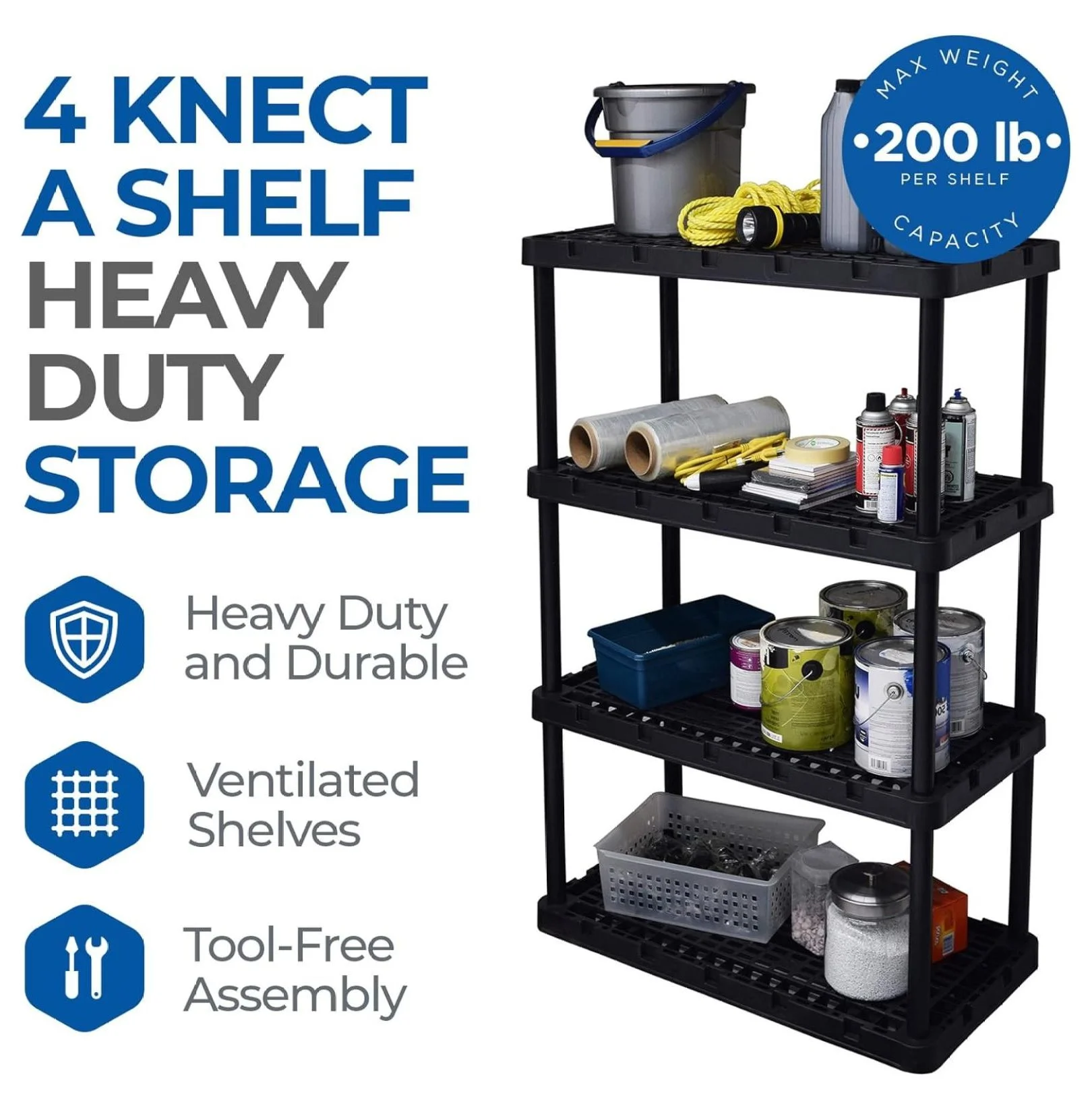 5 Shelf Knect-A-Shelf Ventilated Extra Heavy Duty Storage Unit Organizer System for Home, Garage, Basement, and Laundry, Black - Image 12