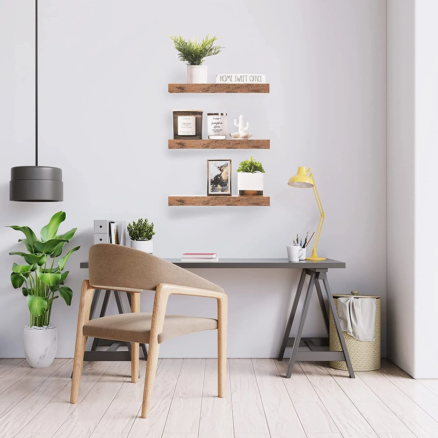 3-Pack Rustic Wood Floating Wall Shelves, Beach Style Hanging Display and Storage Shelves - Image 9