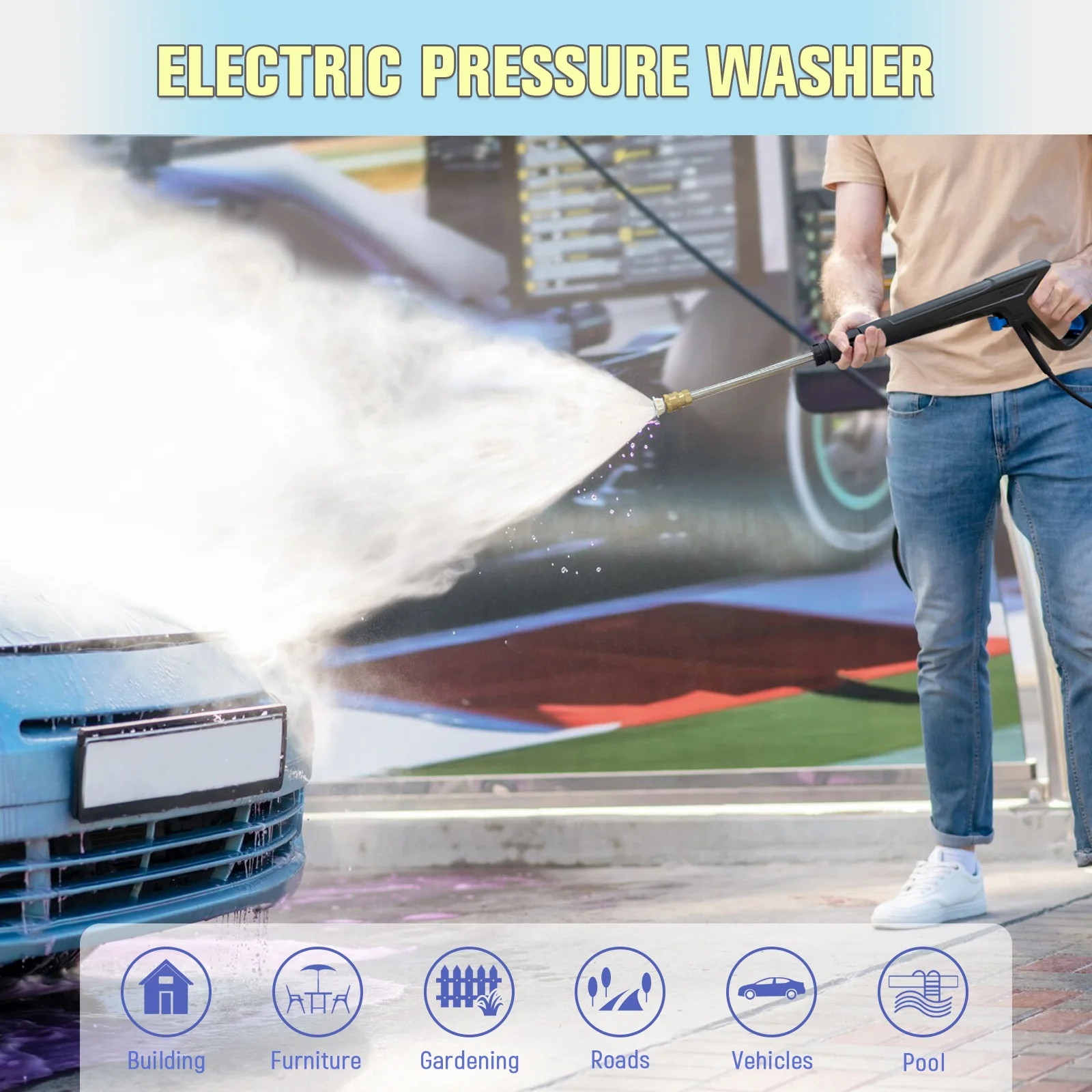 Electric Pressure Washer 4800PSIMax 2.9GPM Pressure Washer with 25 Ft Hose, 16.4 Ft Power Cord, Soap Tank Car Wash Machine Blue Ideal Cleaning for pool, Car, Patio - Image 7