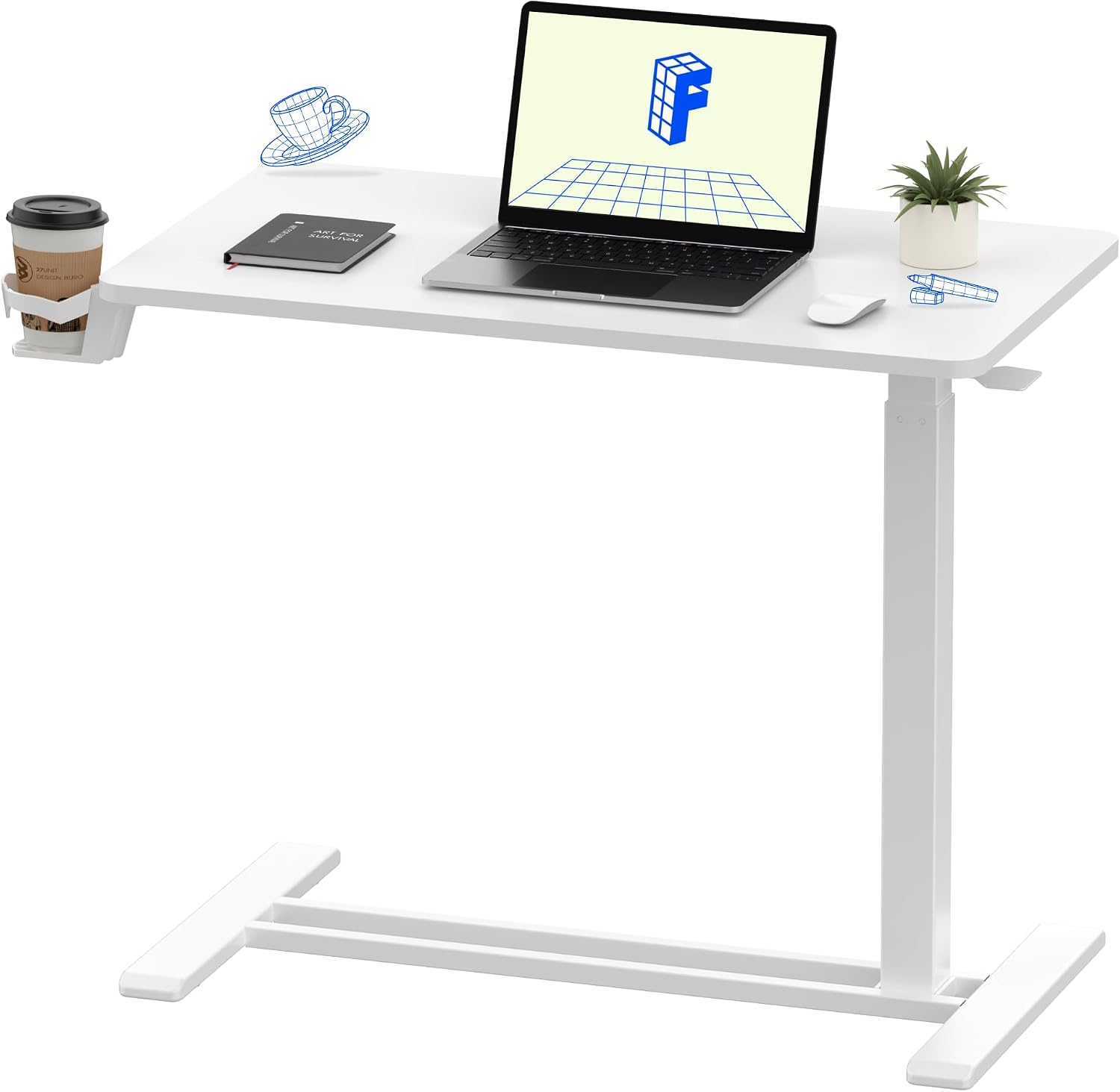 H7 32" Pneumatic Height-Adjustable Overbed Table with Wheels - Image 14