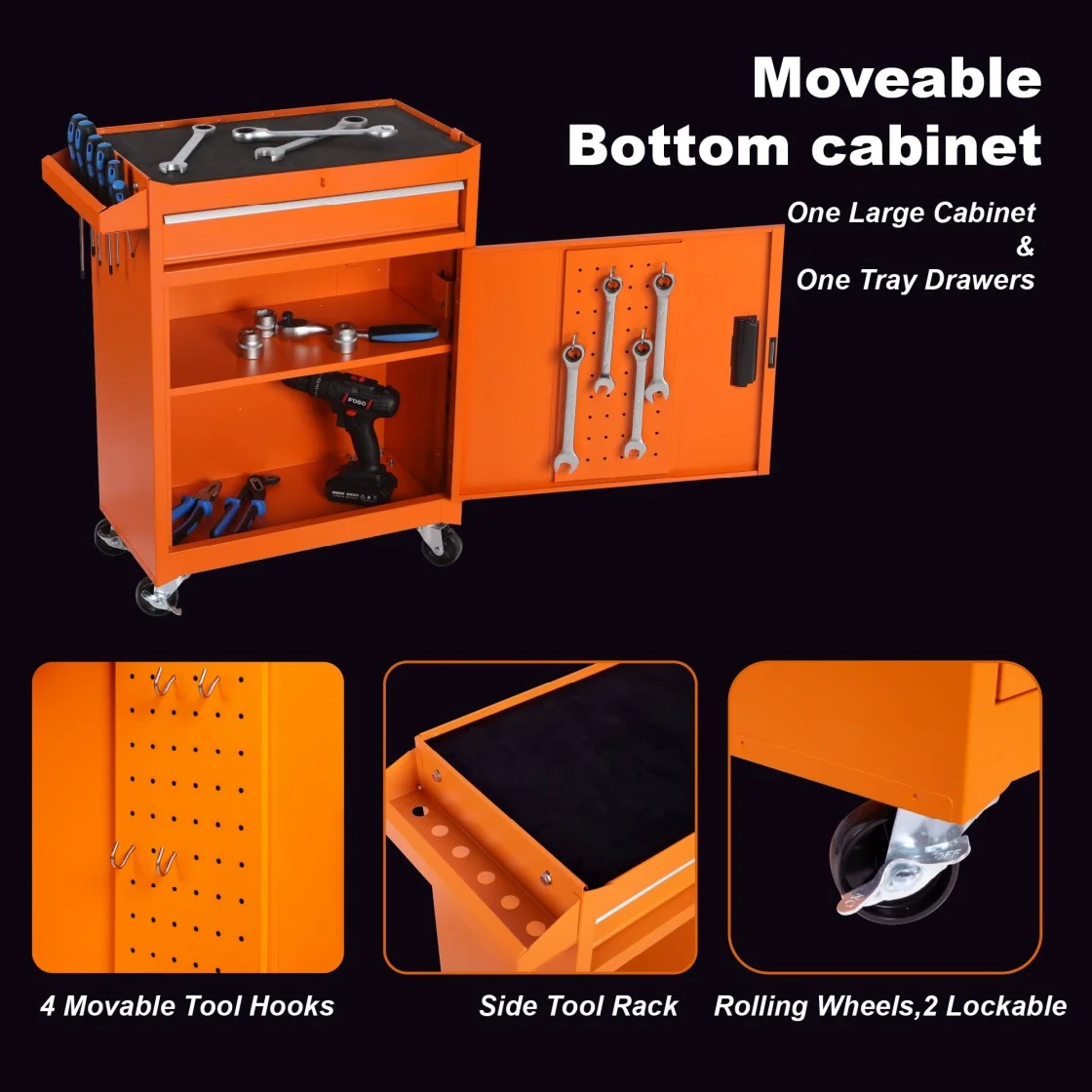 5-Drawer Rolling Tool Chest, 2 in 1 Detachable Tool Box with Lockable Wheels, Adjustable Shelf, and Liner for Garage and Workshop Storage (Yellow) - Image 6