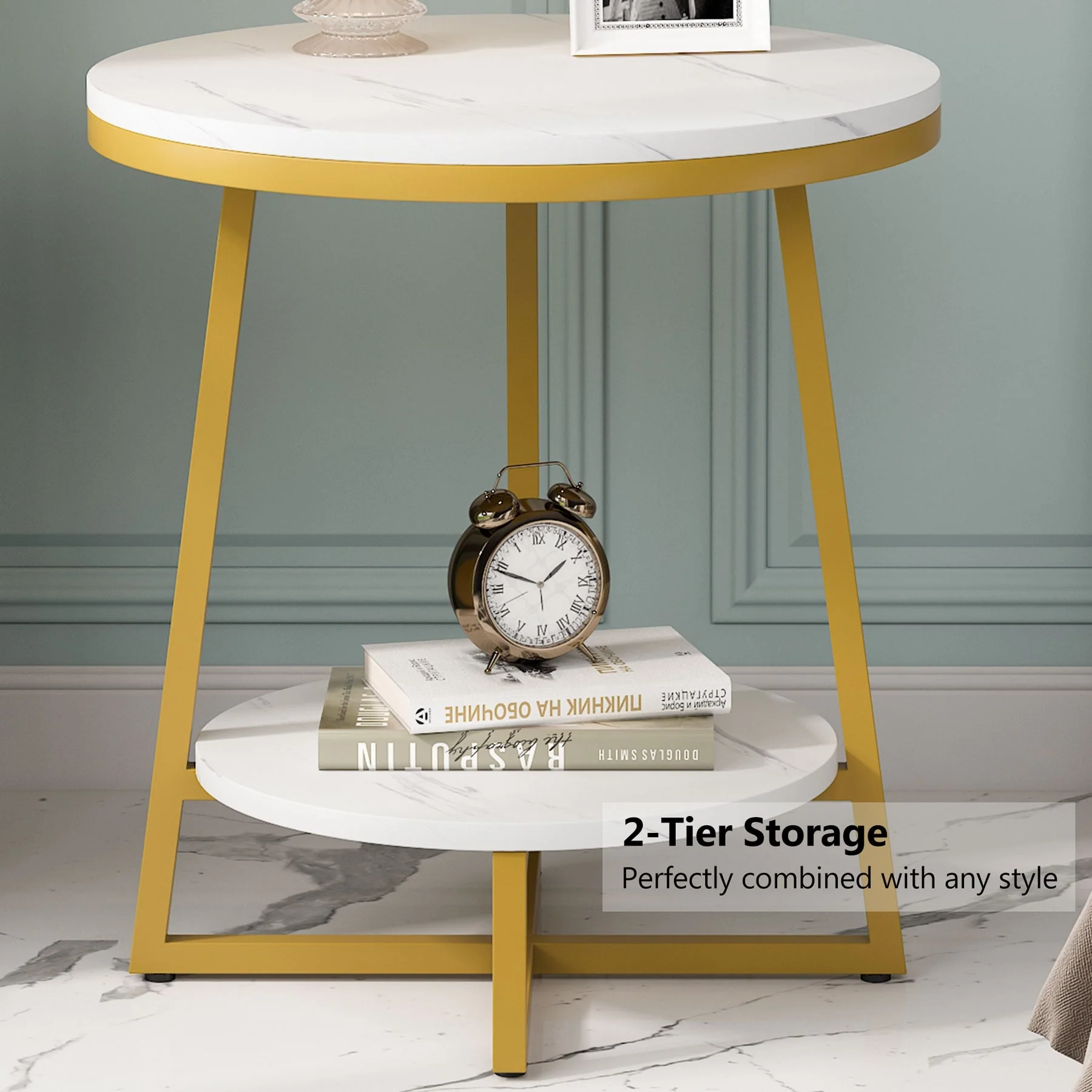 Industrial Round End Table, Small Side Table and Accent Coffee Table for Living Room and Bedroom - Image 20