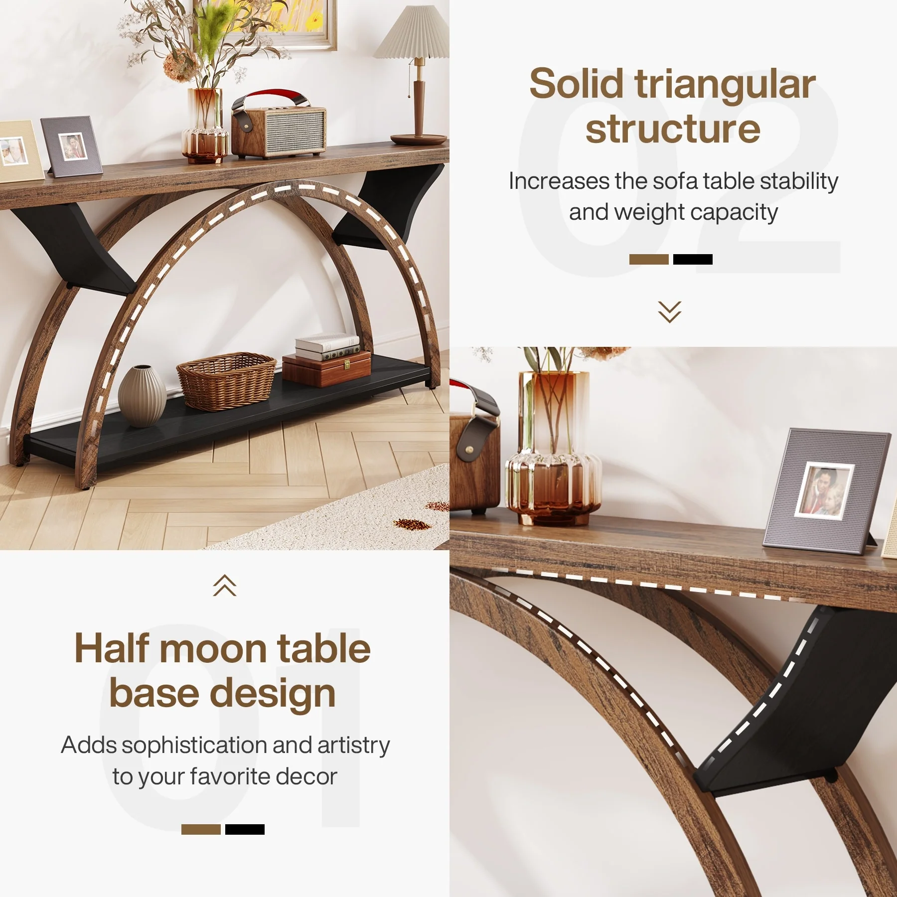 Gray 2-Tier Slim Console Sofa Table, Semi-Circular Metal Frame for Hallway - Image 18