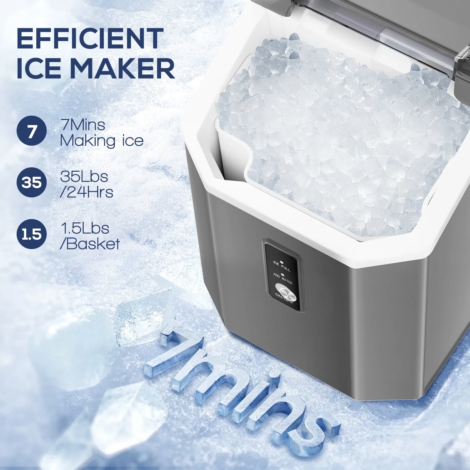 LHRIVER Countertop Nugget Ice Maker, 35Lbs/24H, Soft Chewable Ice, Ice Scoop, Self-Cleaning, White - Image 10