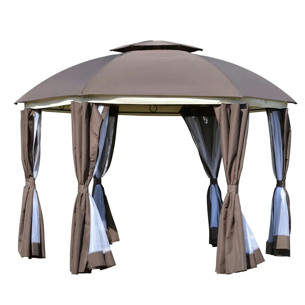 Topcobe 12' x 12' Round Outdoor Canopy Tent, Patio Dome Canopy Tent Canopy Shelter with Double Roof, Curtains, Zippered Doors, Strong Steel Frame, Outdoor Canopy, Shade Canopy, Patio Canopy, Brown - Image 2