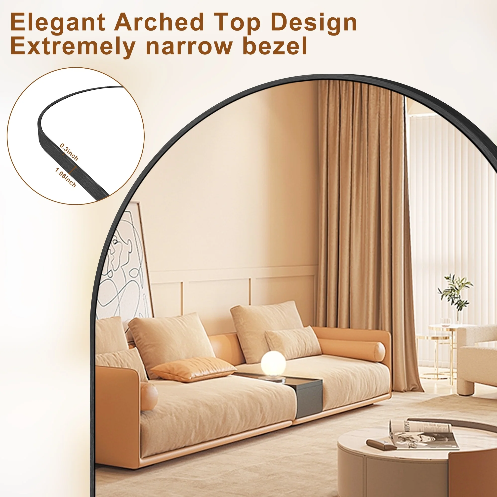 Modern Arched Full Length Floor Mirror, Aluminum Alloy Frame Standing Full Body Mirror - Image 58