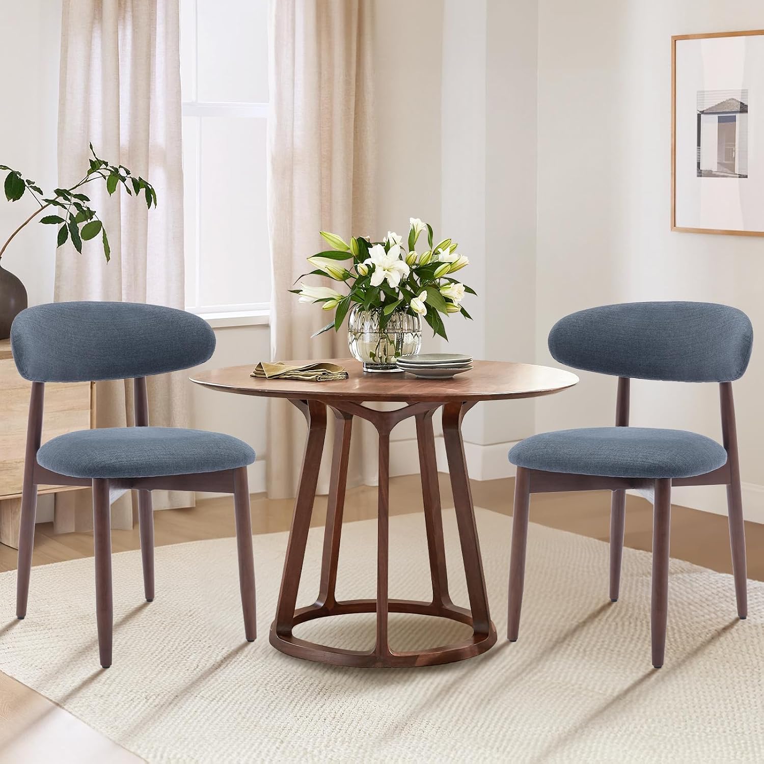 Wooden Dining Chairs Set of 6, Upholstered Kitchen Side Chair, Camel - Image 6