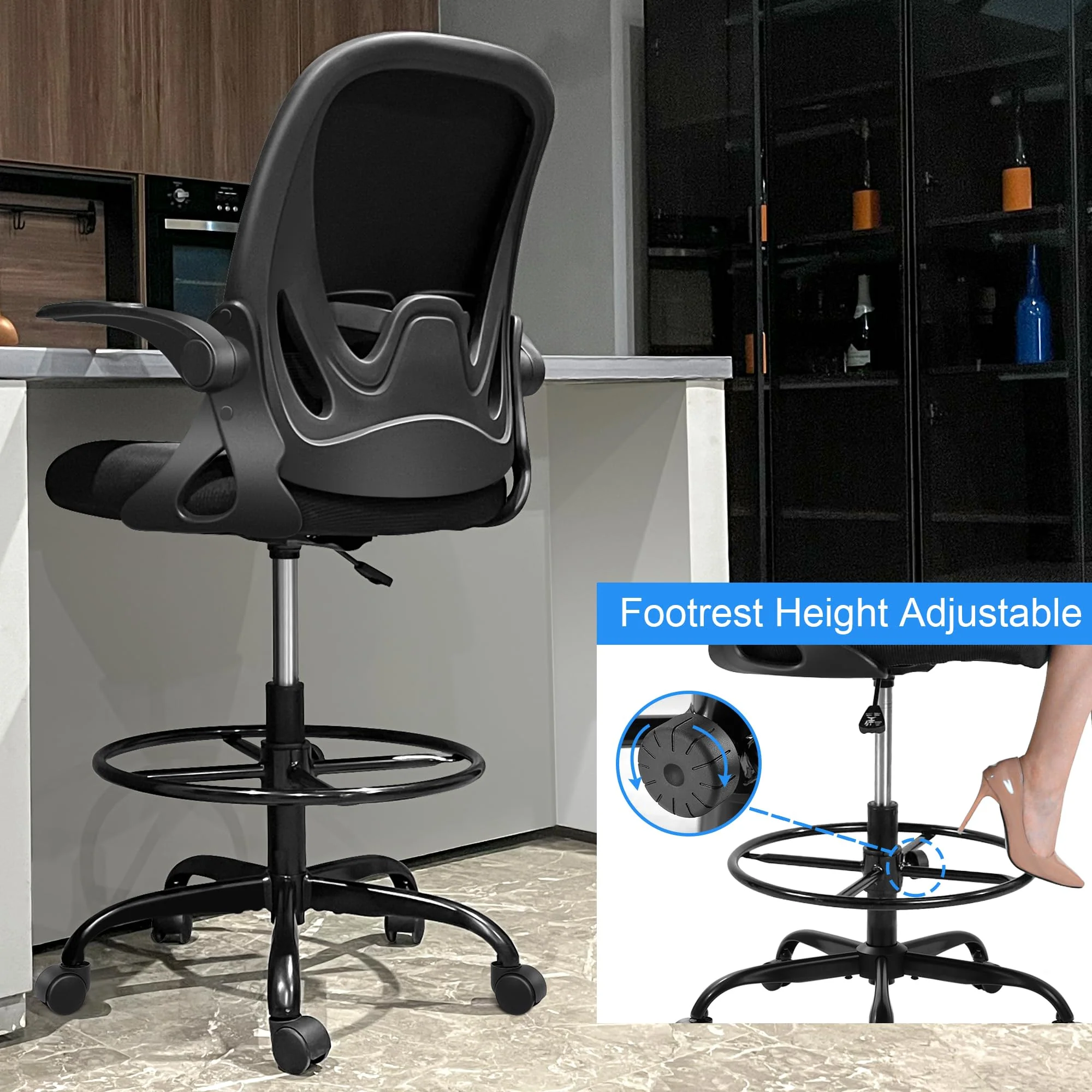 Ergonomic Drafting Chair - Tall Office Chair with Lumbar Support and Adjustable Height - Image 6