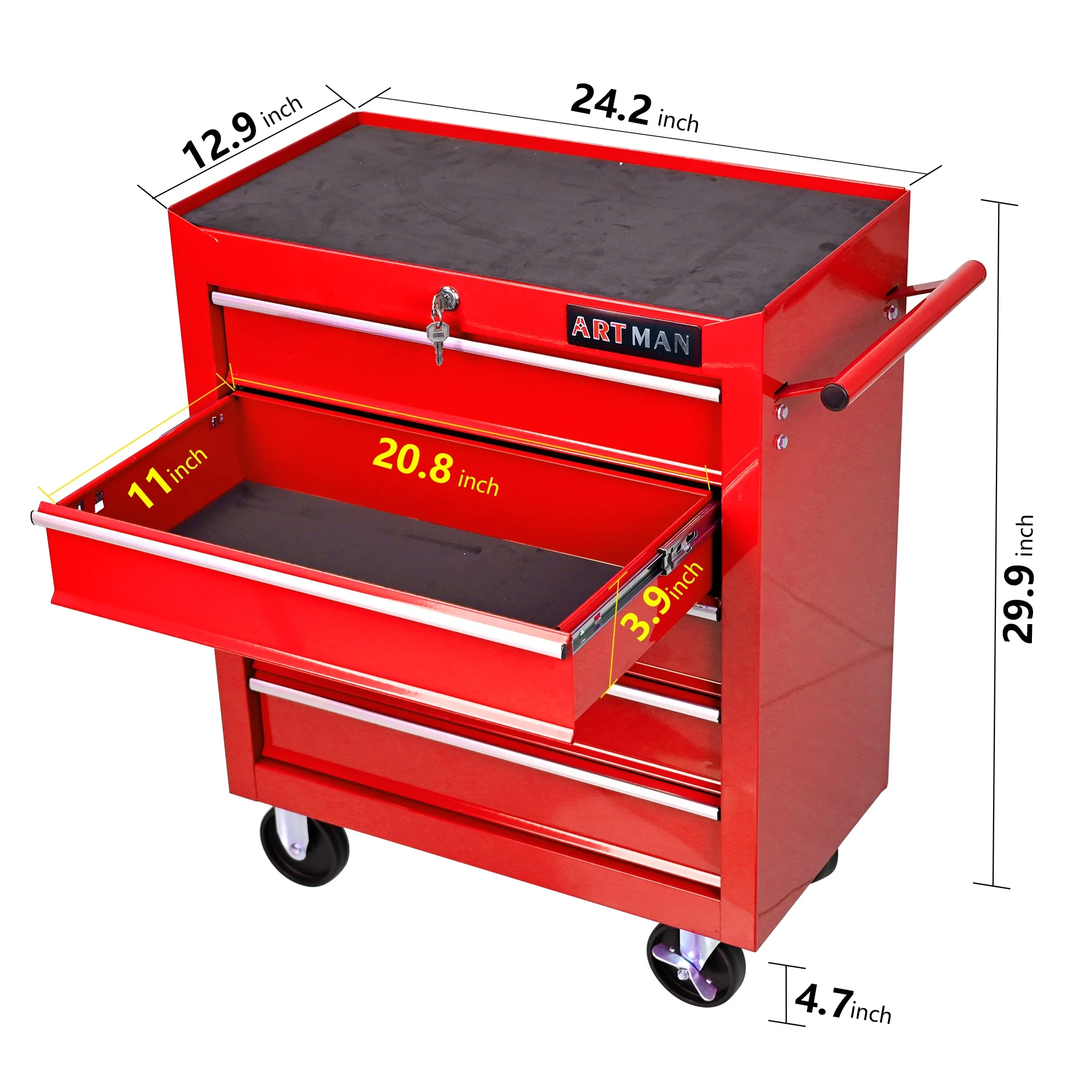 5-Drawer Rolling Tool Chest on Wheels, 24-inch Tool Storage Cabinet with Locking System for Garage Workshop Warehouse Repair Shop, Red - Image 2