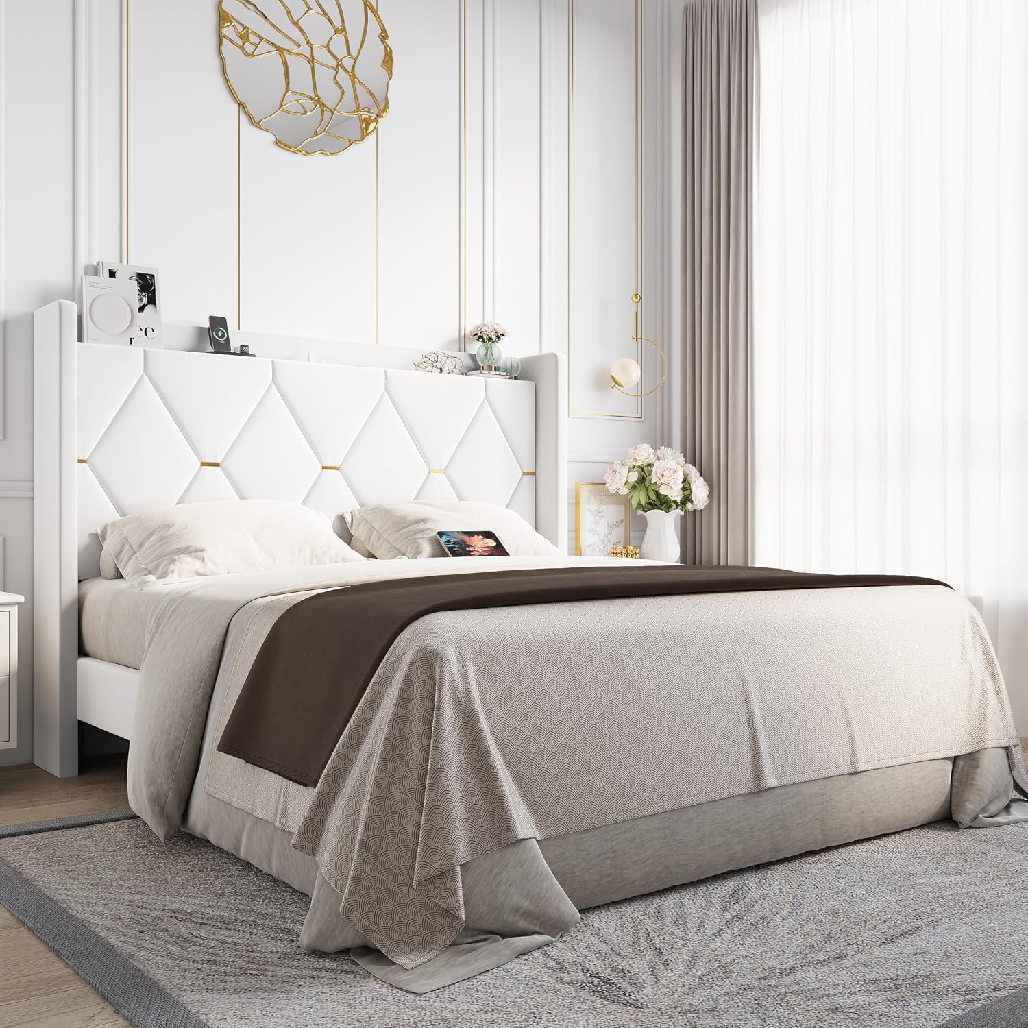 Queen Bed Frame with Storage Headboard & Smart Charging Station - Image 5