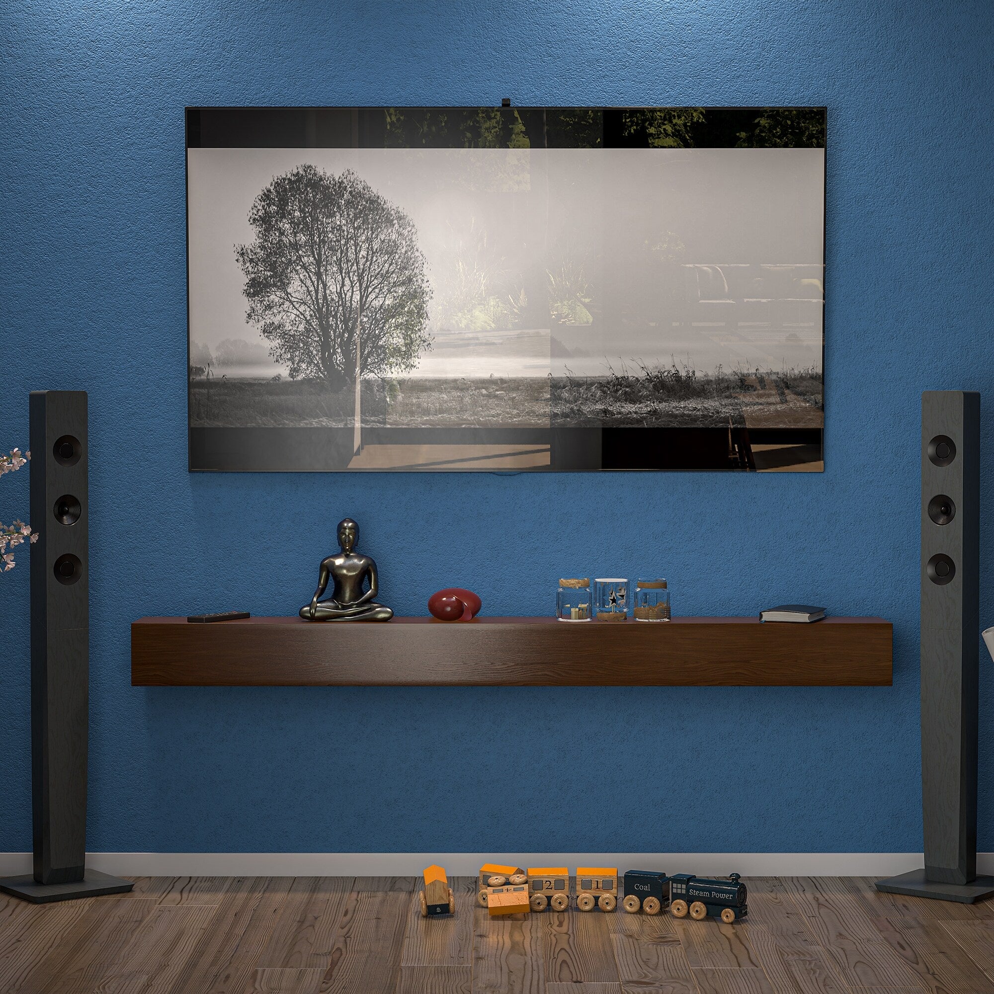 72 Inch Solid Pine Fireplace Mantel, Wall Mounted Floating Shelf in Brown - Image 2