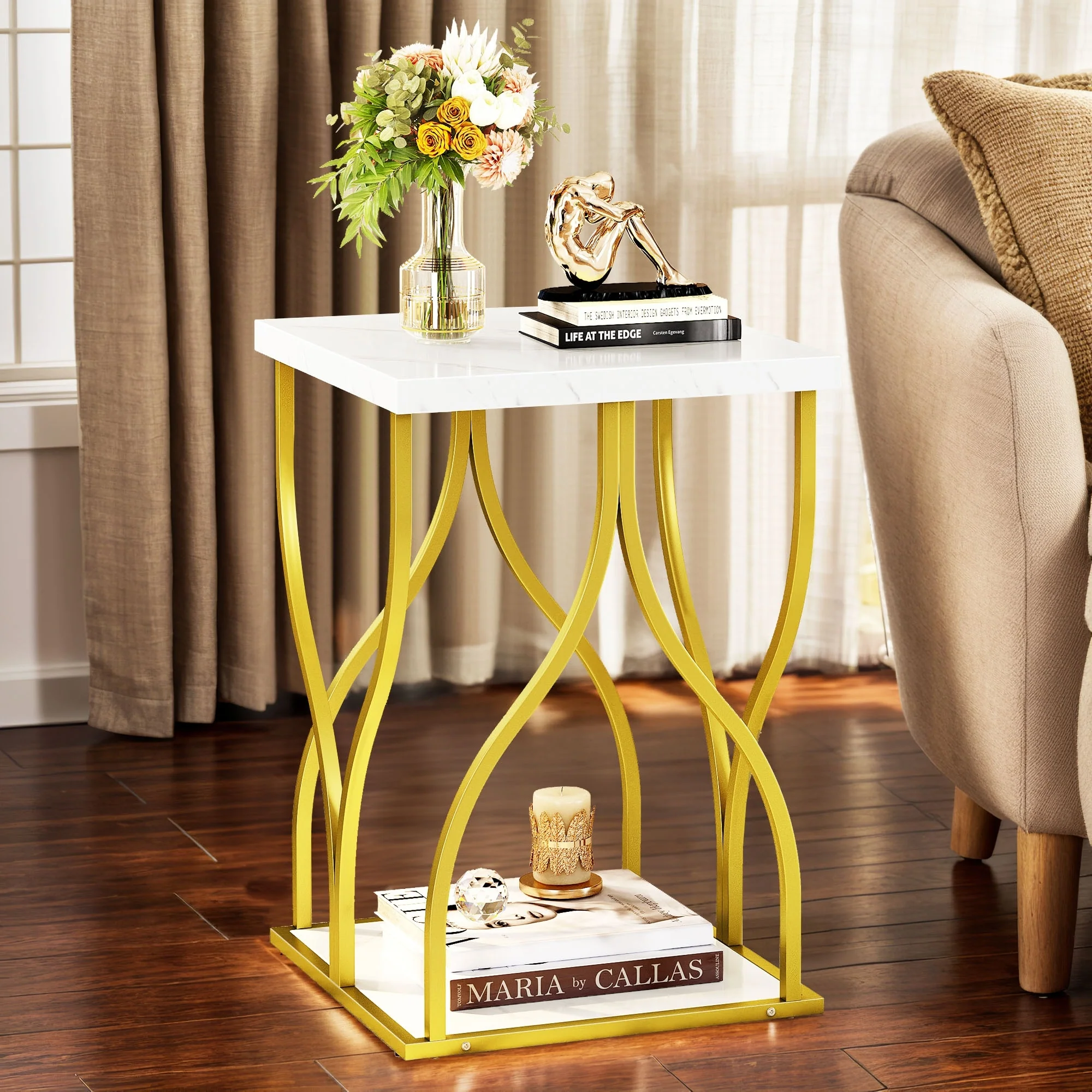Modern Gold Console Table with Marbled Top, Sofa Table for Entryway and Hallway - Image 16