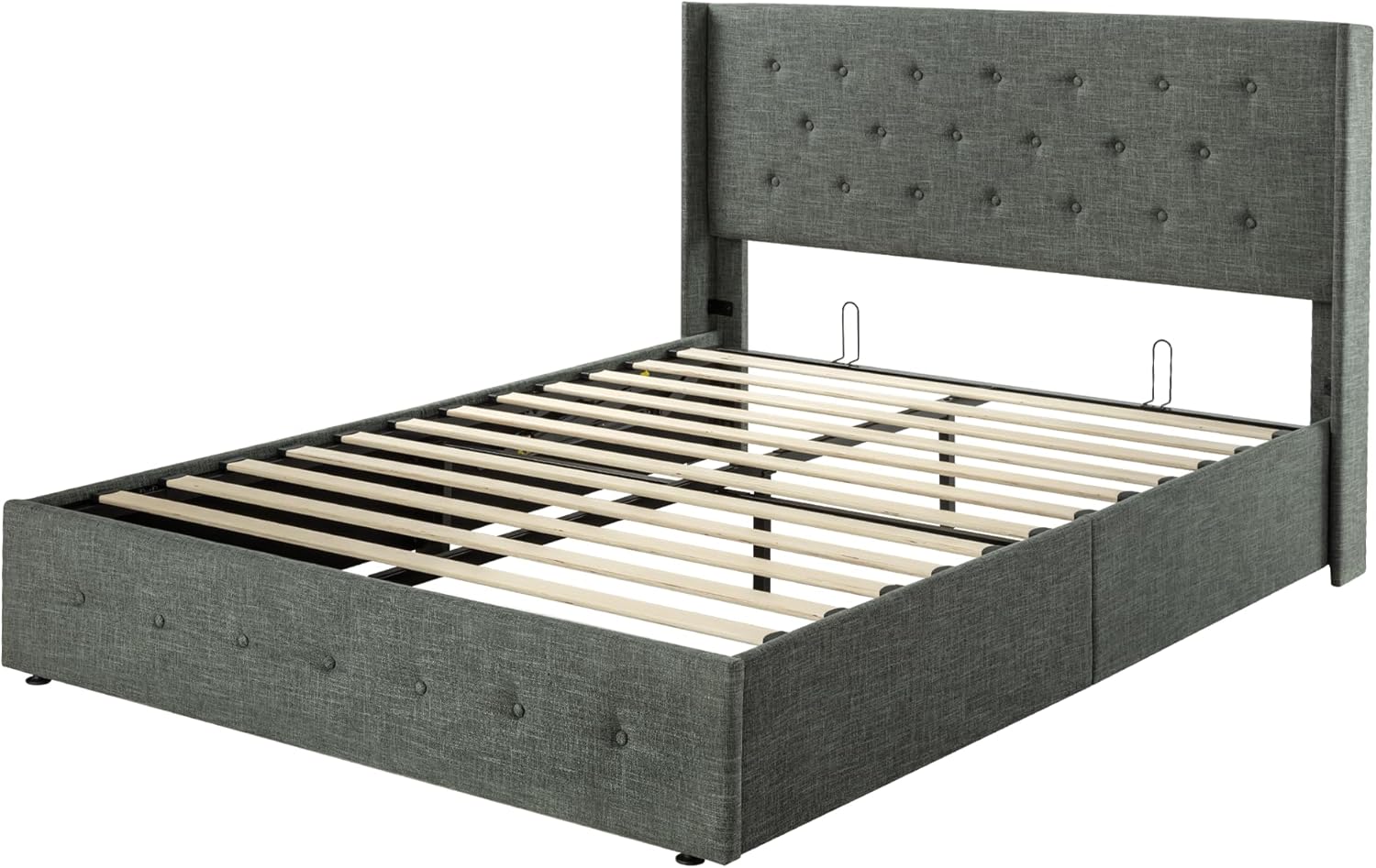 Queen Size Lift Up Storage Bed with Wingback Headboard, Upholstered Platform Bed Frame with Hidden Storage - Image 153