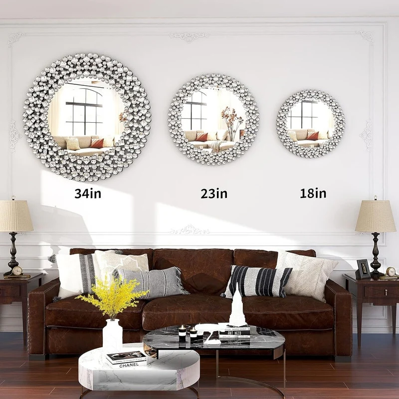 Modern Round Wall Mirror, Crystal Accent Decorative Mirror for Living Room, Bedroom and Entryway - Image 4