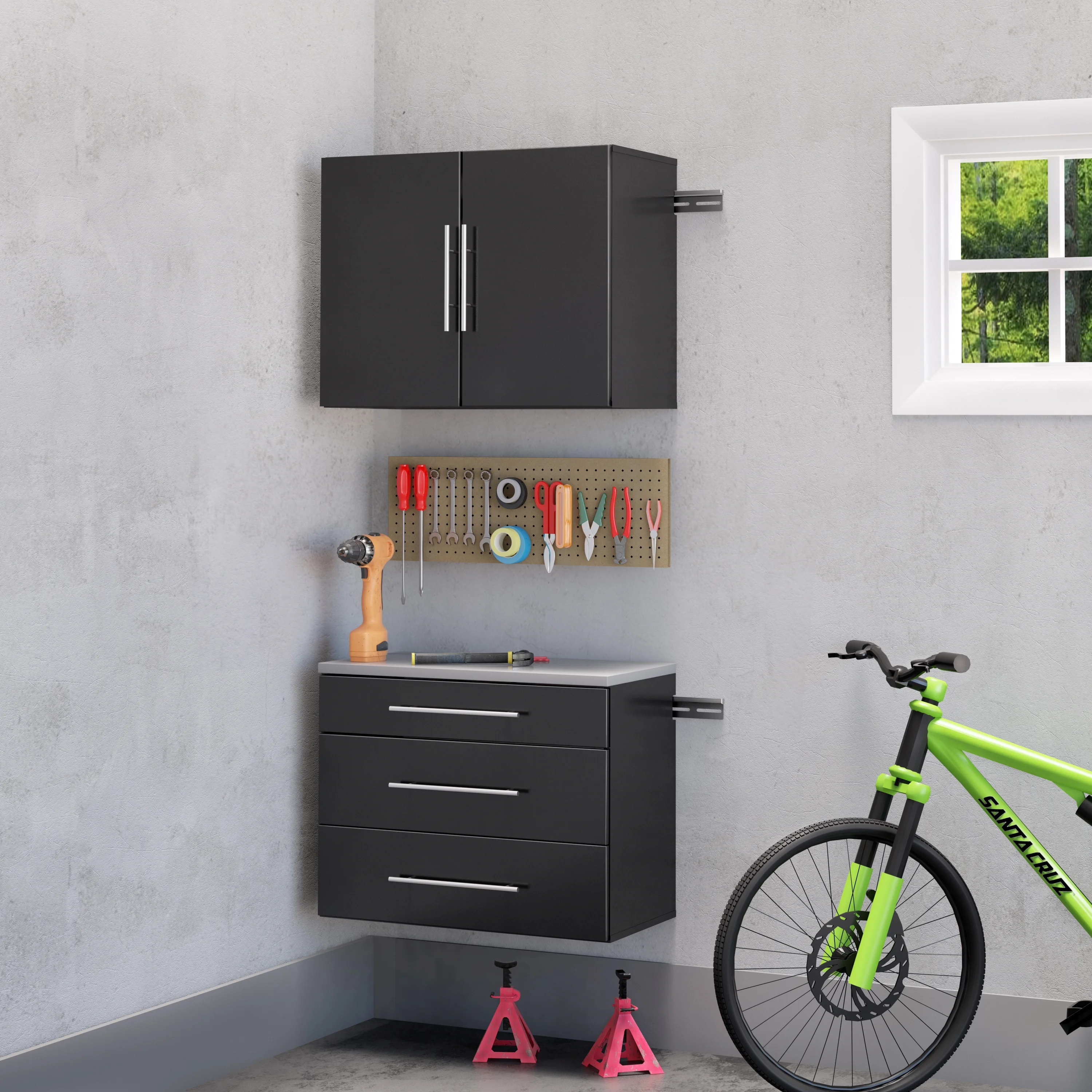 Prepac HangUps 30" Upper Wooden Garage Storage Cabinet in Black - Image 17