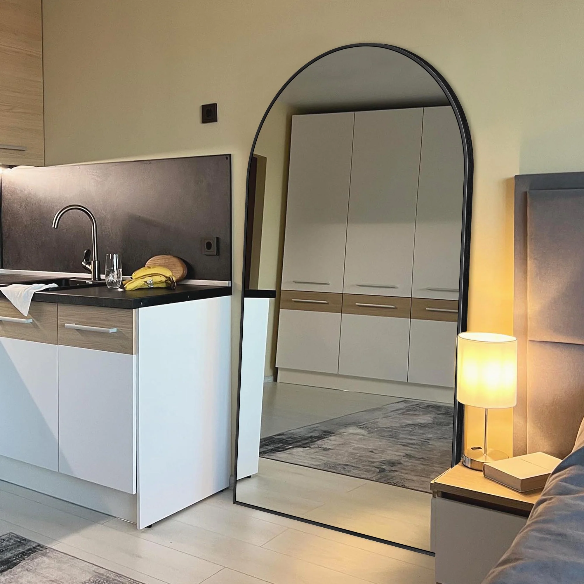Modern Arched Full Length Floor Mirror, Aluminum Alloy Frame Standing Full Body Mirror - Image 71