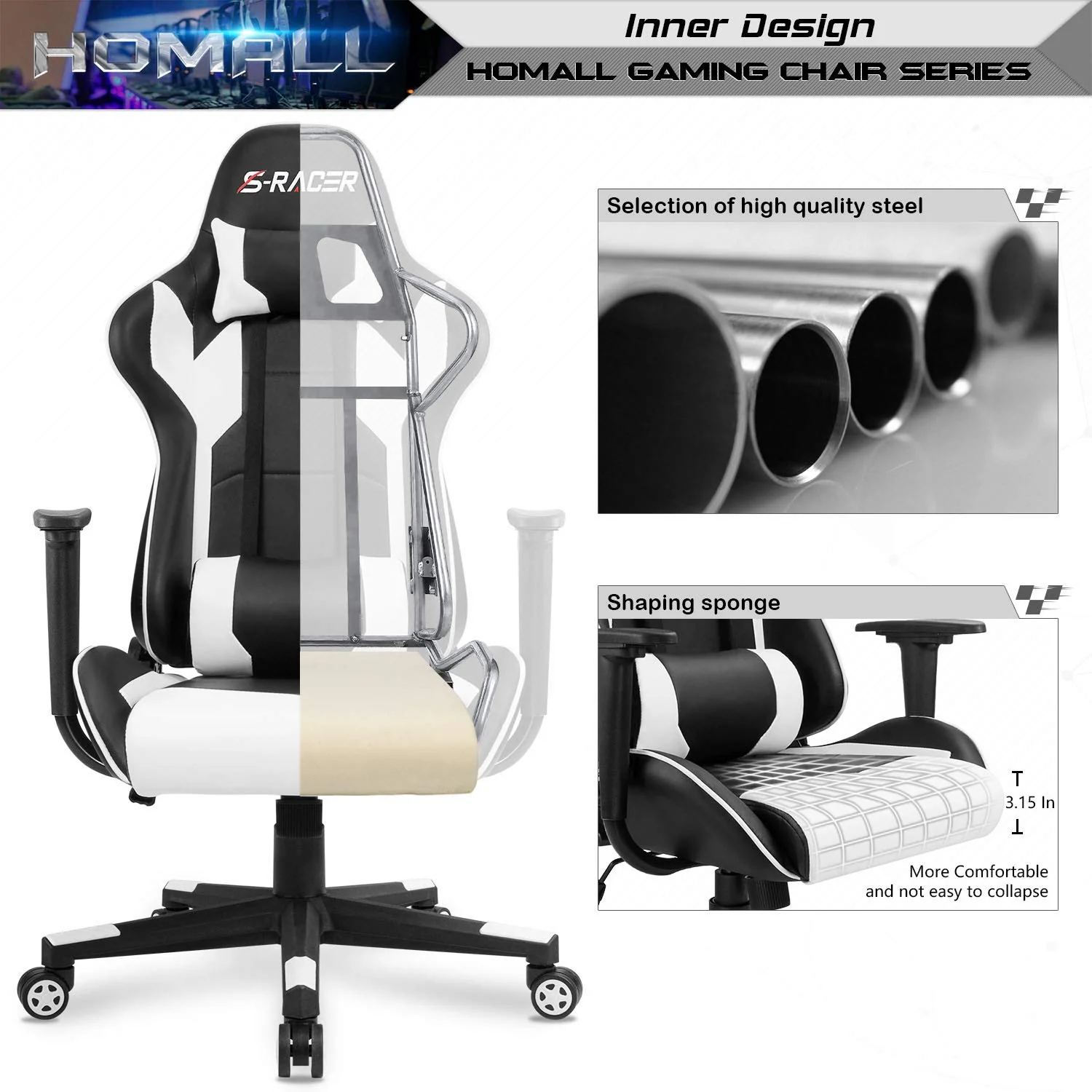 High Back Ergonomic Gaming Chair, Leather Computer Desk Chair for Gaming, Home Office and Work - Image 6