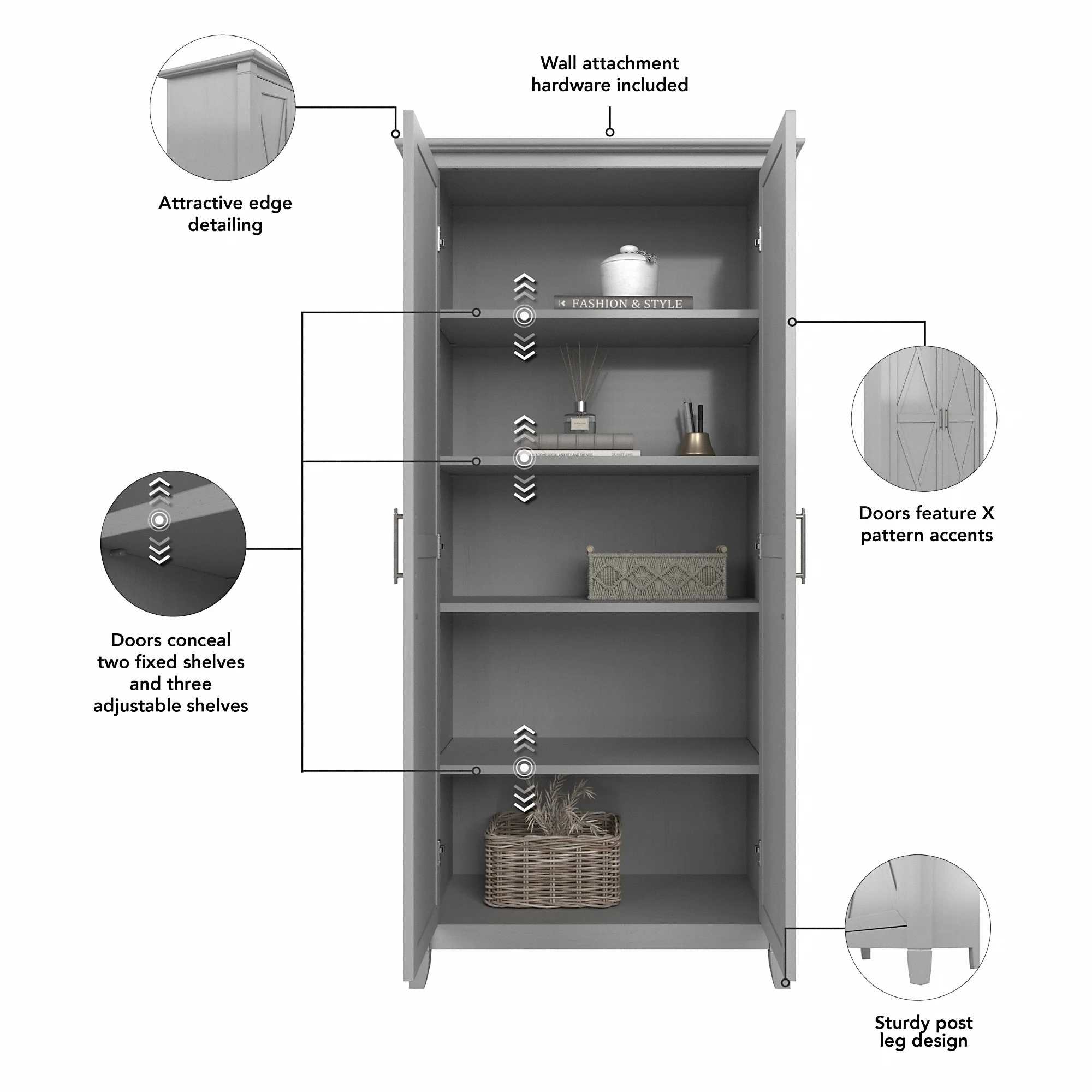 Key West Tall Storage Cabinet with Doors in Bing Cherry - Engineered Wood - Image 20