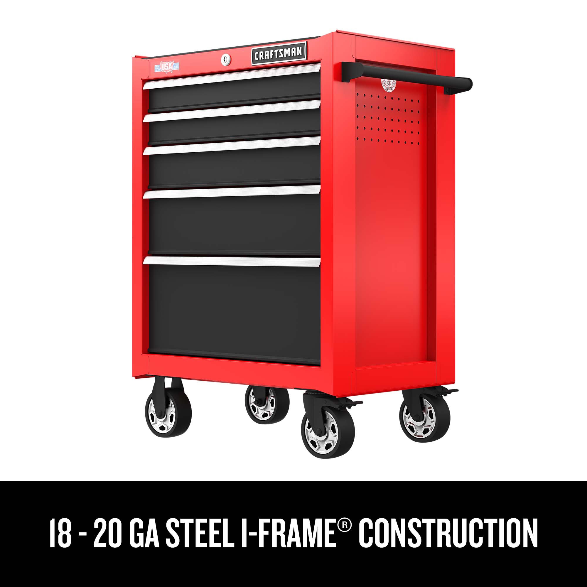 26-Inch W x 36.5-Inch H 5-Drawer Steel Rolling Cabinet, Red - Image 13