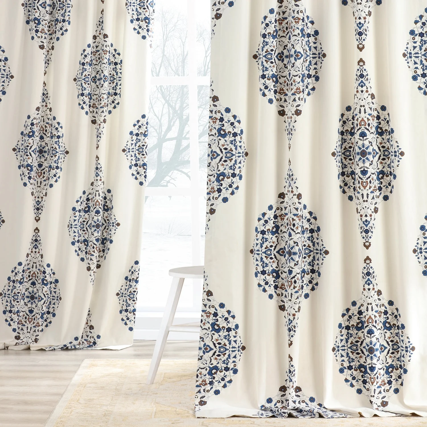 Medallion Damask Printed Cotton Room Darkening Curtain Panel, 1 Piece - Image 2