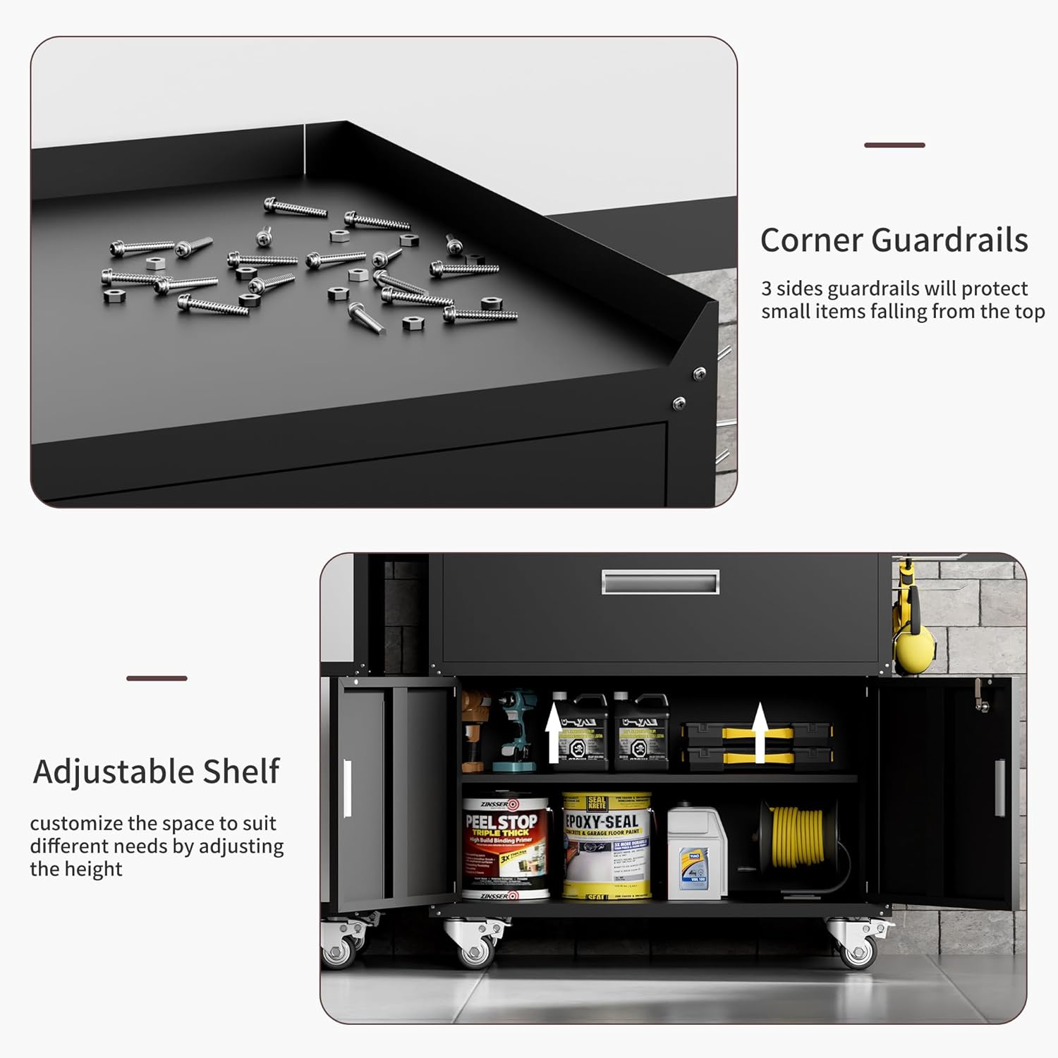 GXK-Home Metal Garage Storage Cabinet With Lock and Hook Hole,Tool Chest with Wheels for Workshop,Black - Image 9