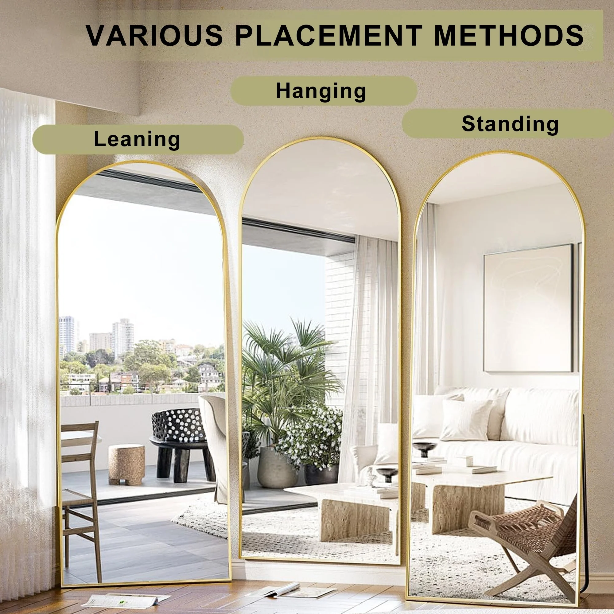Modern Arched Full Length Floor Mirror, Aluminum Alloy Frame Standing Full Body Mirror - Image 53